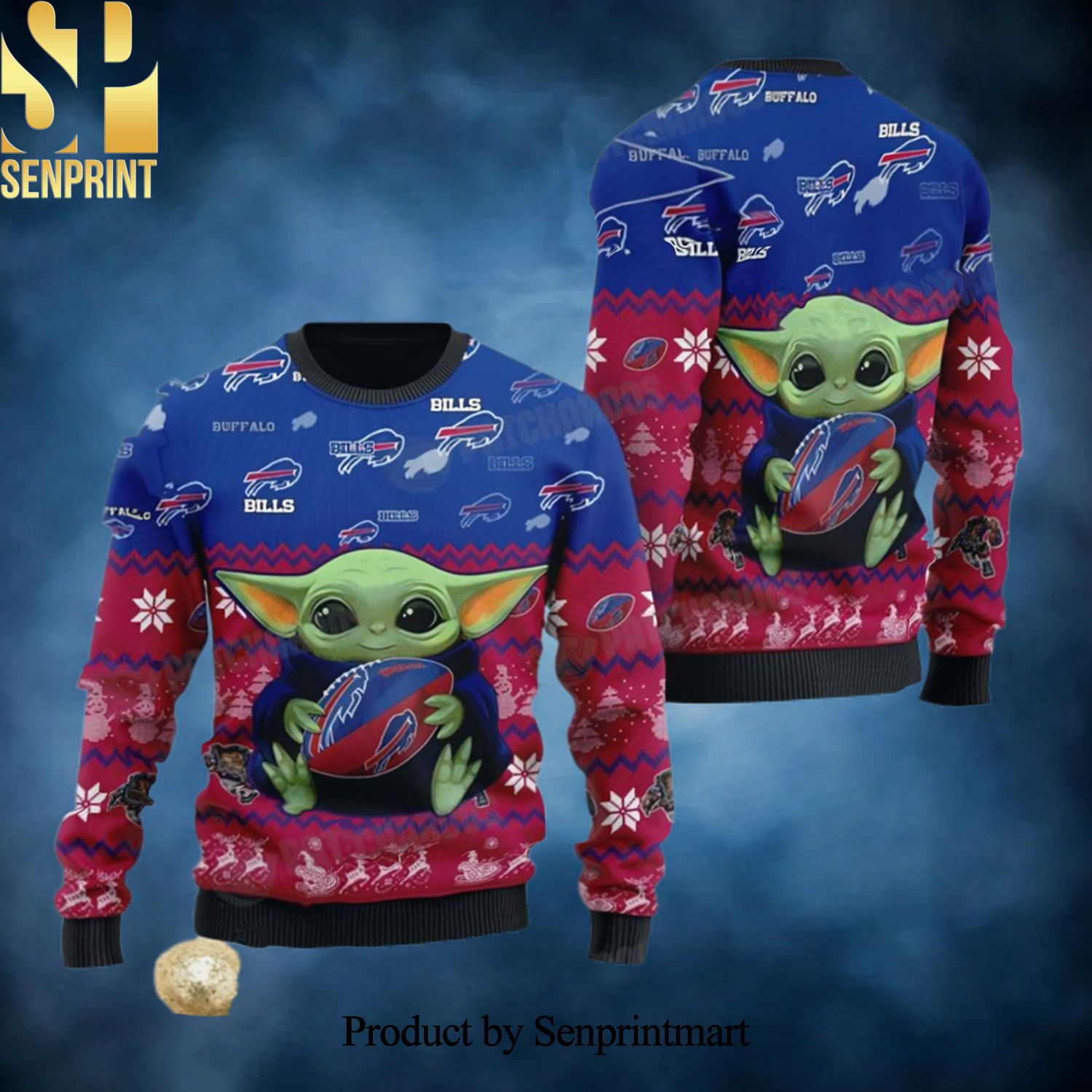 Baby Yoda Buffalo Bills Christmas NFL Football Fan Gift Ugly Xmas Wool Knitted Sweater