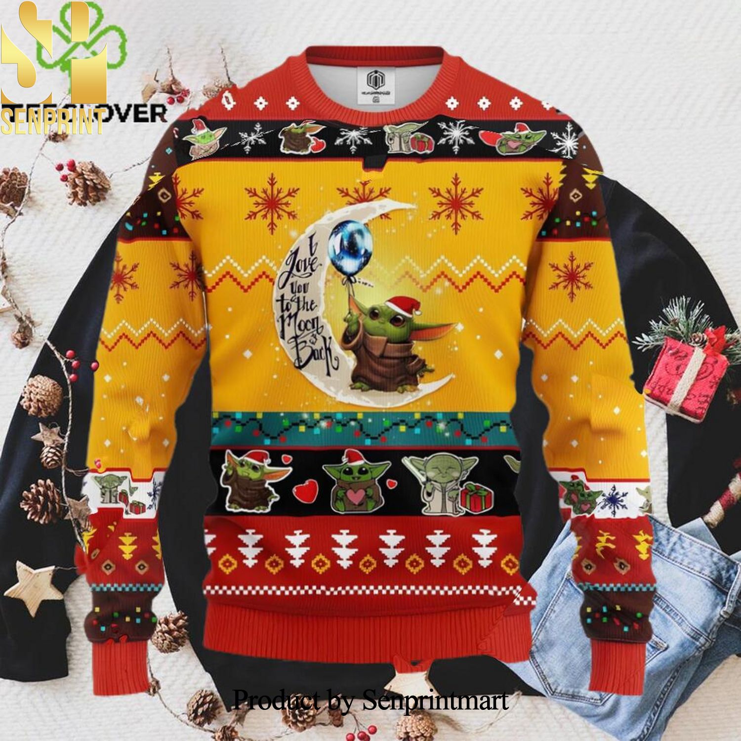 Baby Yoda Moon and Back Cute Xmas 3D Printed Ugly Christmas Sweater