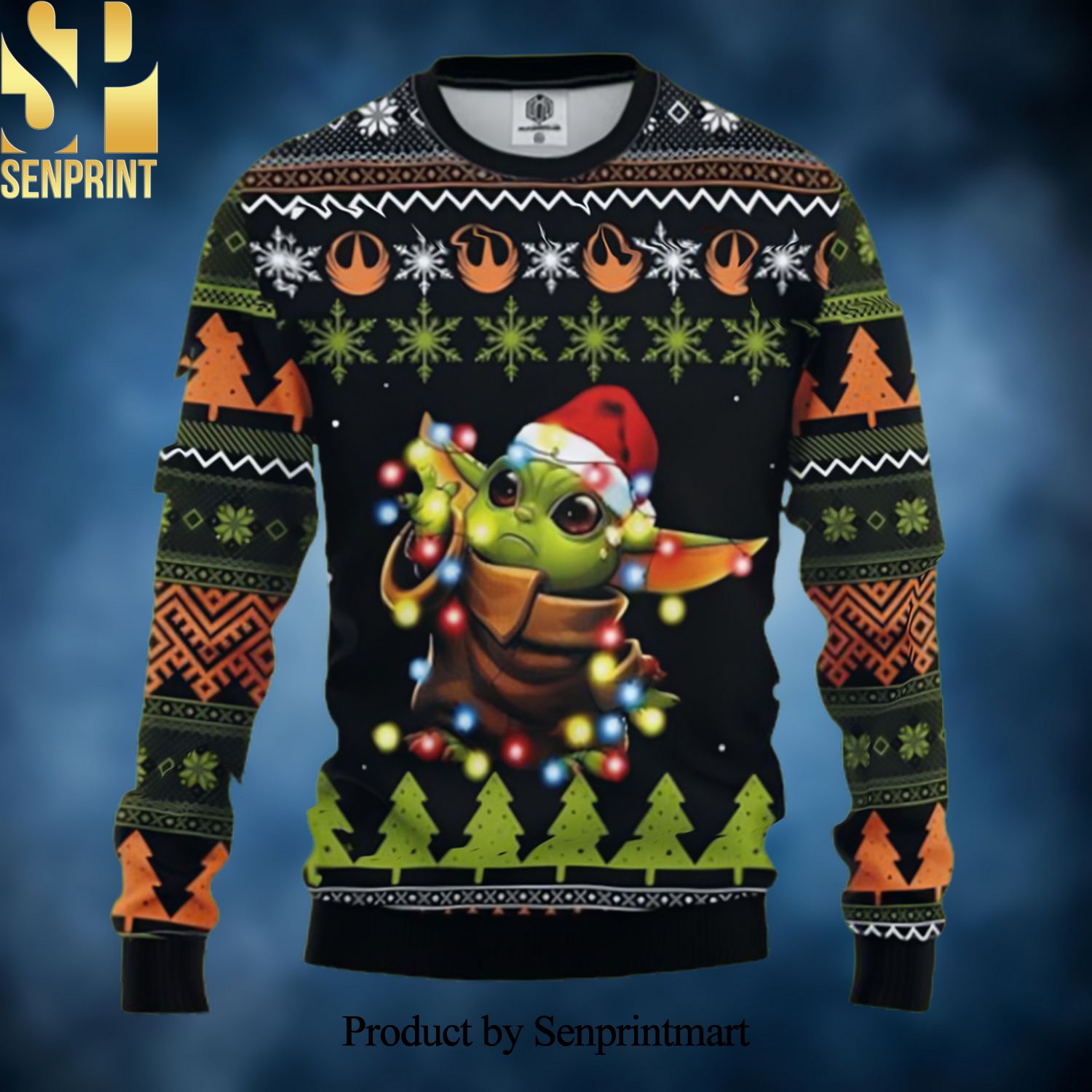 Baby Yoda Santa Light Christmas Gift Christmas Wool Knitted 3D Sweater