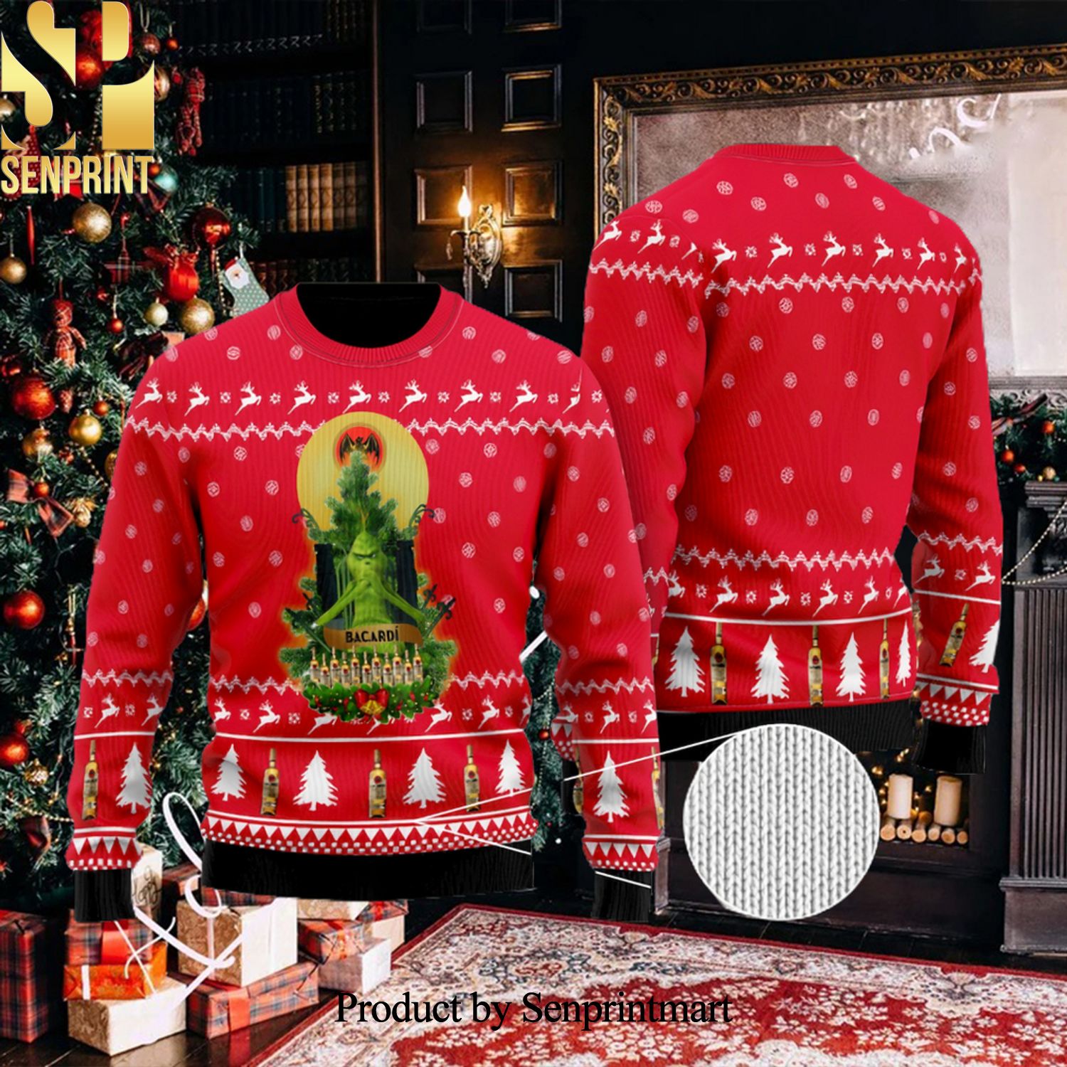 Bacardi Grinch Snow Ugly Christmas Sweater