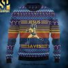 Baseball Jesus Save Xmas Christmas Ugly Wool Knitted Sweater