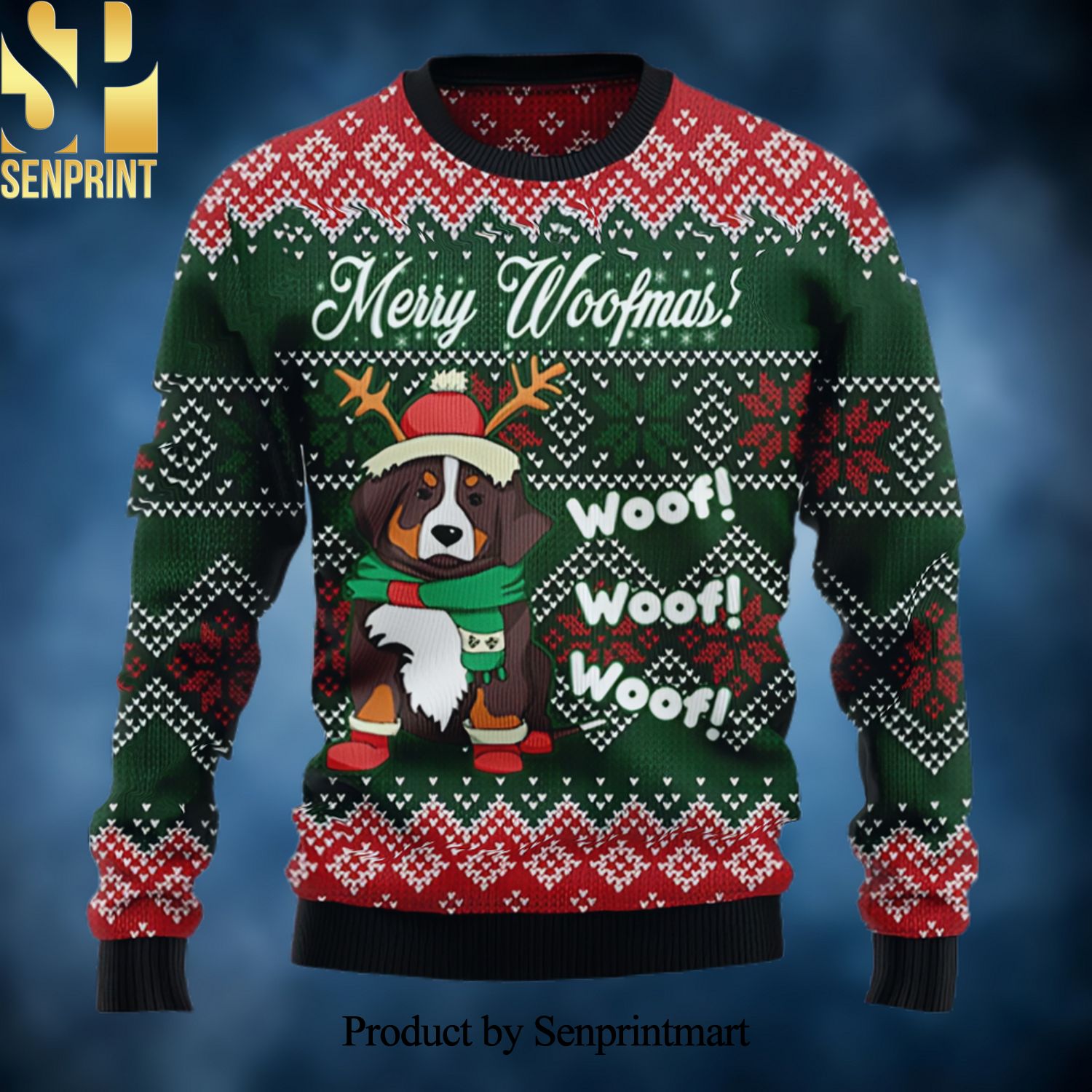 Bernese Mountain Dog Woofmas Christmas Wool Knitted 3D Sweater