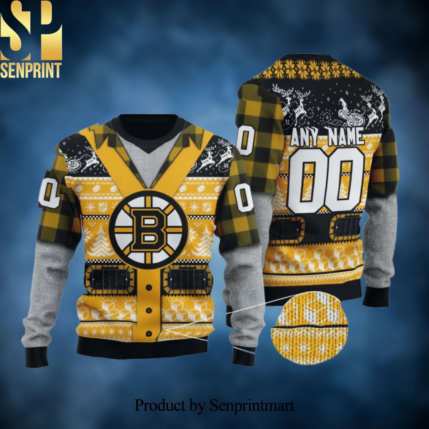 Boston Bruins Personalized 3D Printed Ugly Christmas Sweater