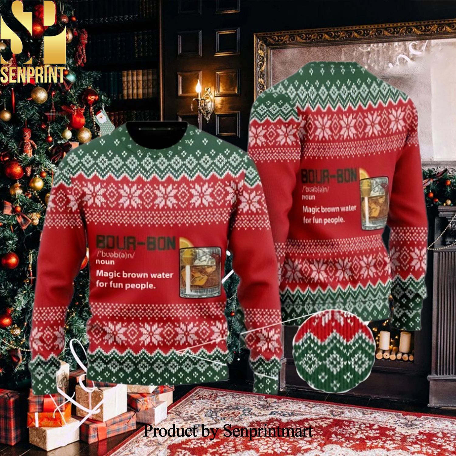 Bourbon Noun Christmas Gift Christmas Ugly Wool Knitted Sweater