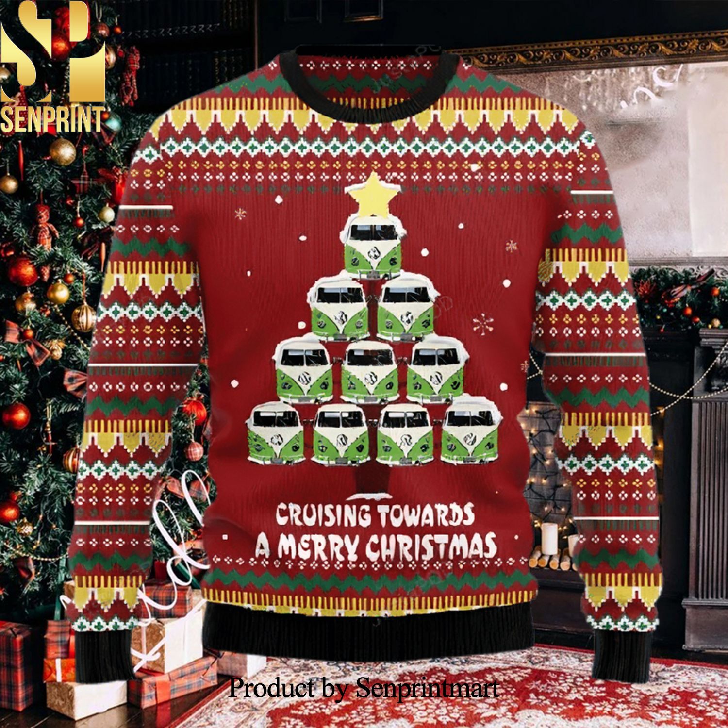 Bus Cruising Towards A Merry Christmas Ugly Christmas Sweater