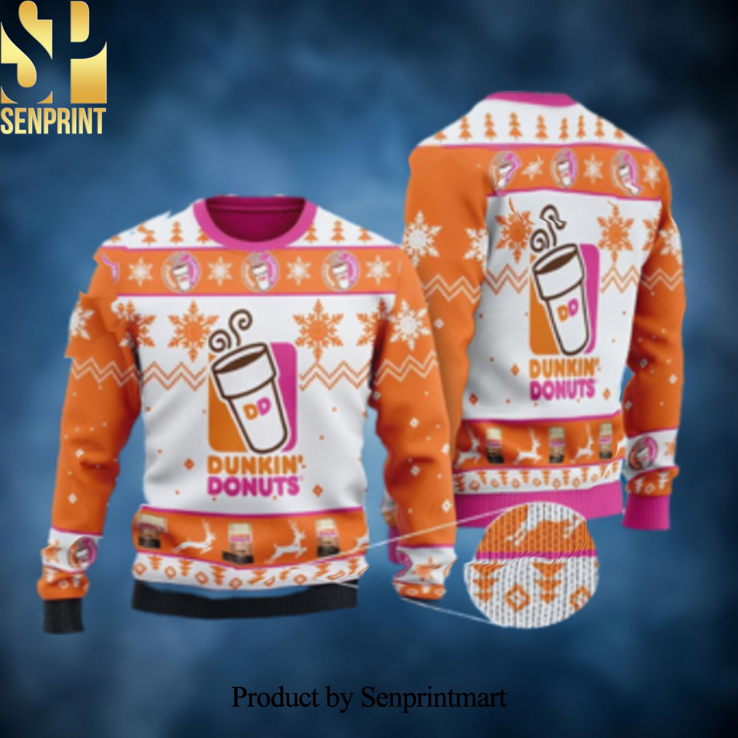 Dunkin’ Donuts Snow Pattern 3D Printed Ugly Christmas Sweater