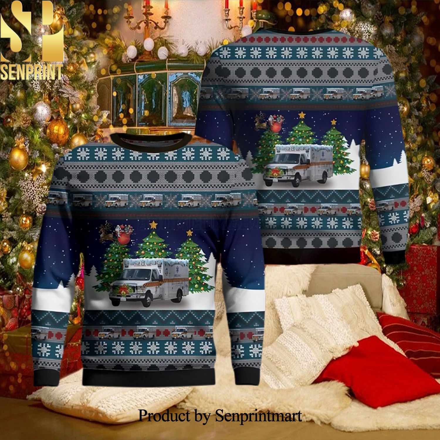 Durham New Hampshire McGregor Memorial EMS Ugly Christmas Wool Knitted Sweater
