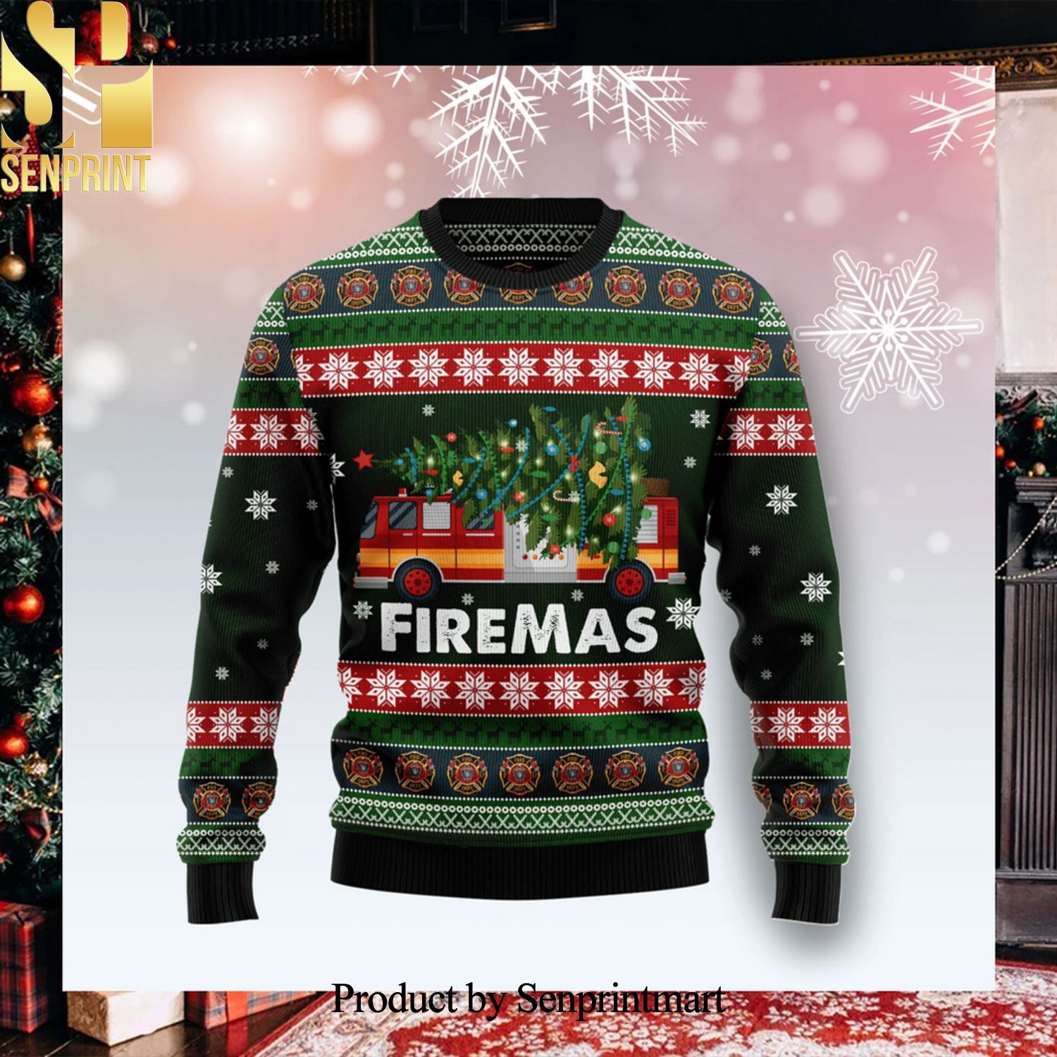 Firefighter Firemas Christmas Wool Knitted 3D Sweater