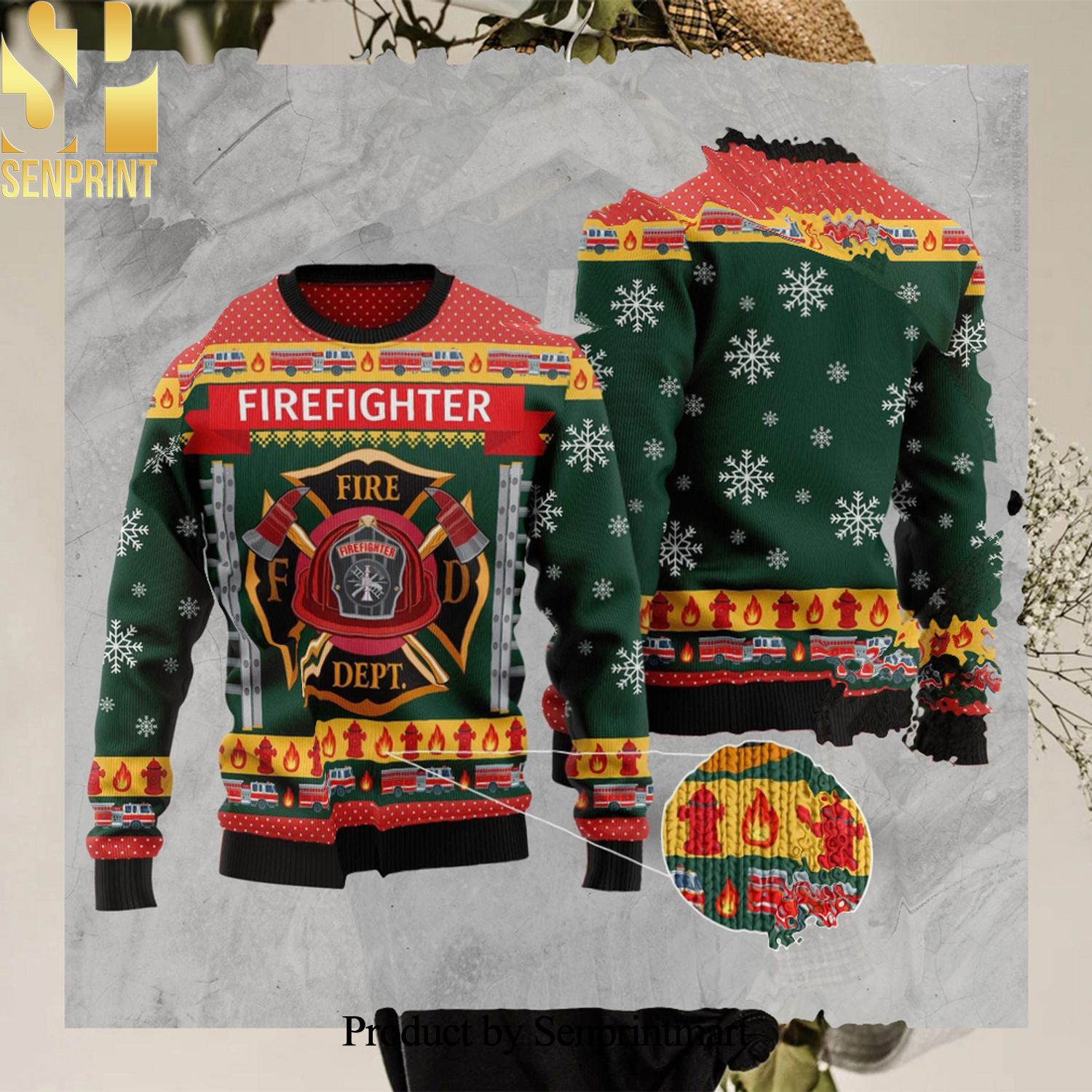 Firefighter Xmas Jumper Holiday Pullover Retro 3D Printed Ugly Christmas Sweater