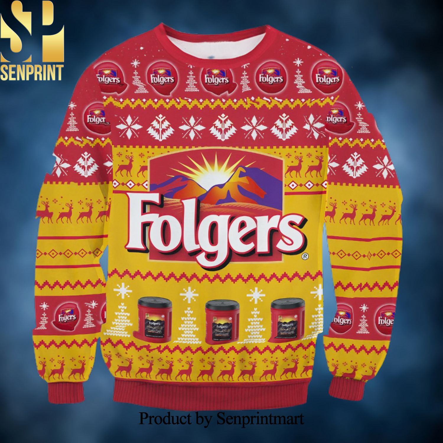 Folgers Coffee Ugly Christmas Wool Knitted Sweater