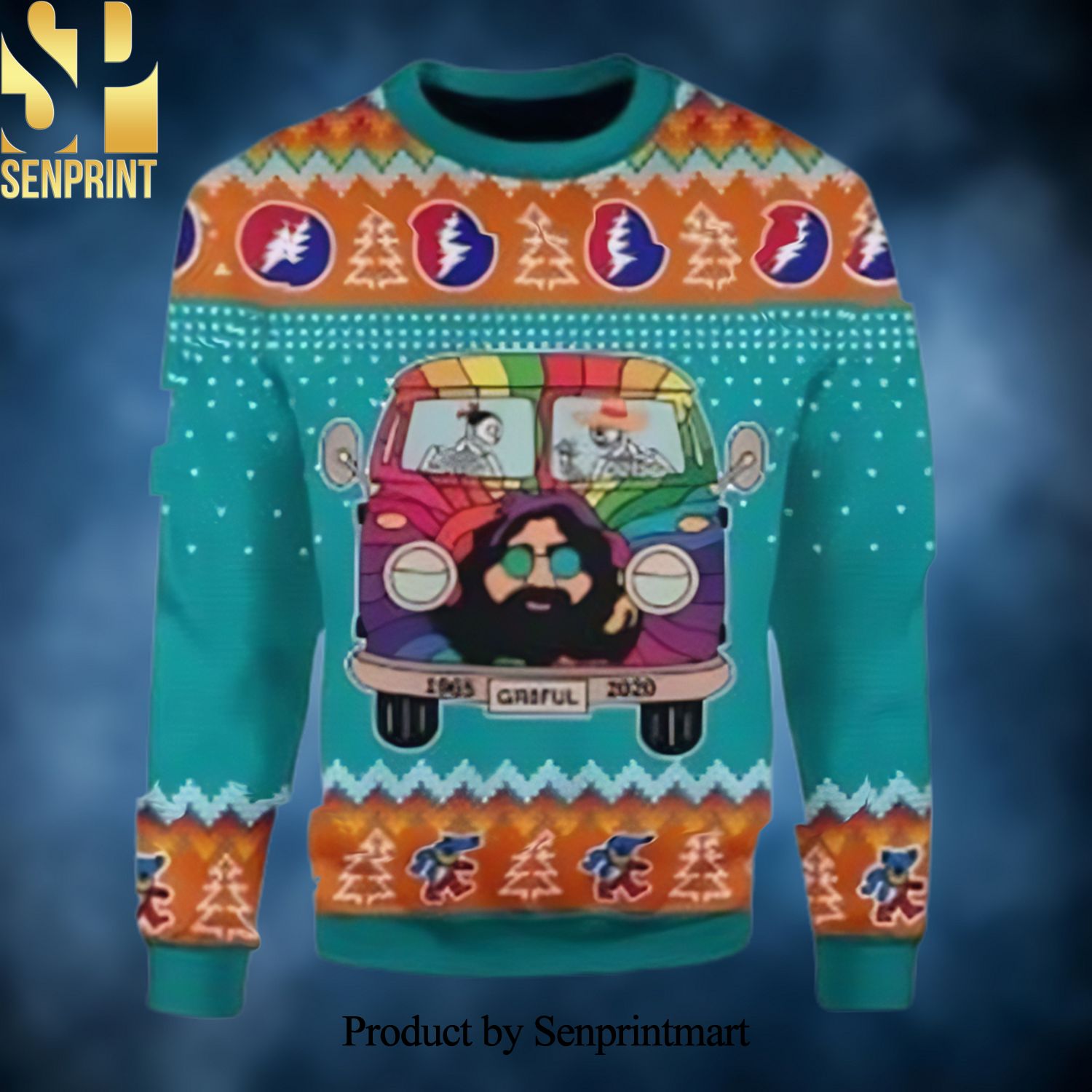Funny Grateful Dead Bus Christmas Ugly Wool Knitted Sweater