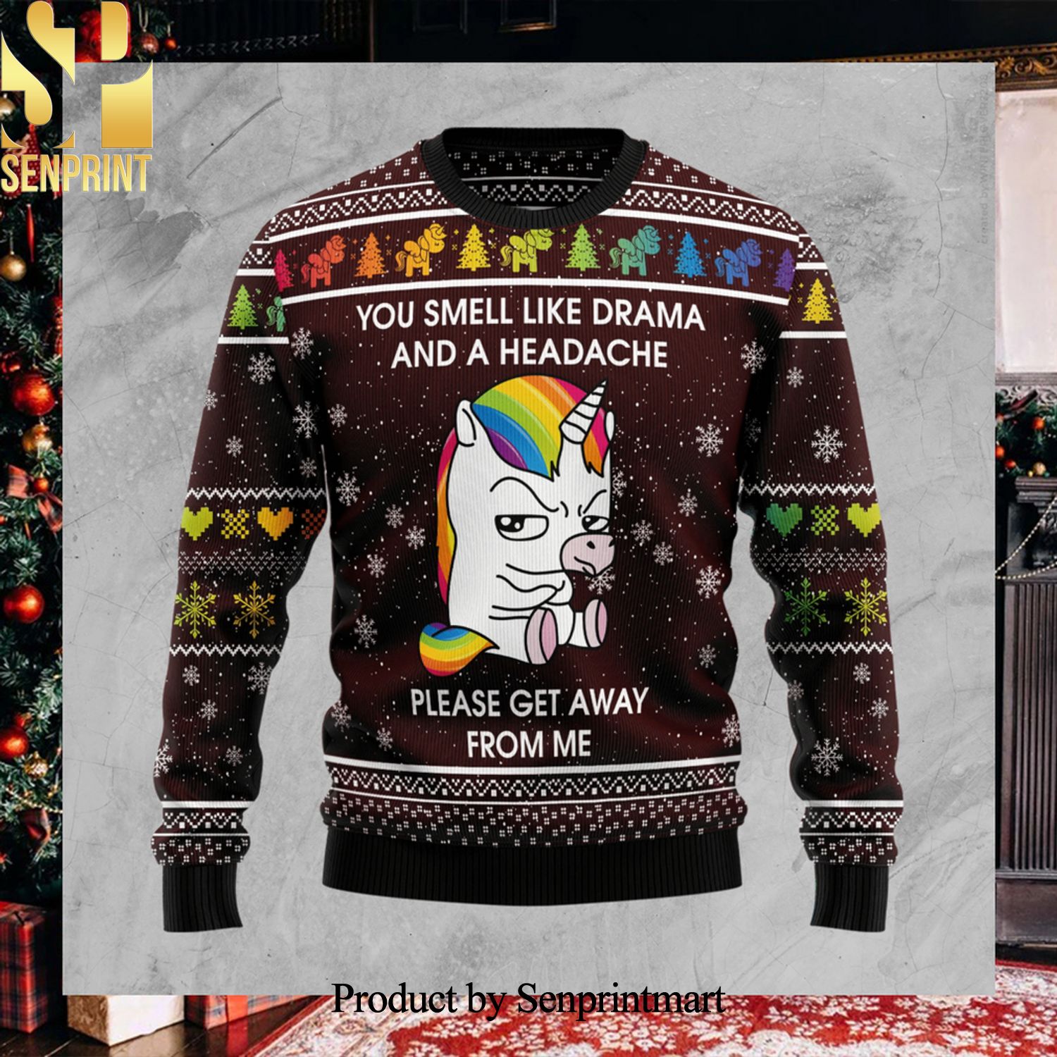 Funny Unicorn Christmas 3D Printed Ugly Christmas Sweater