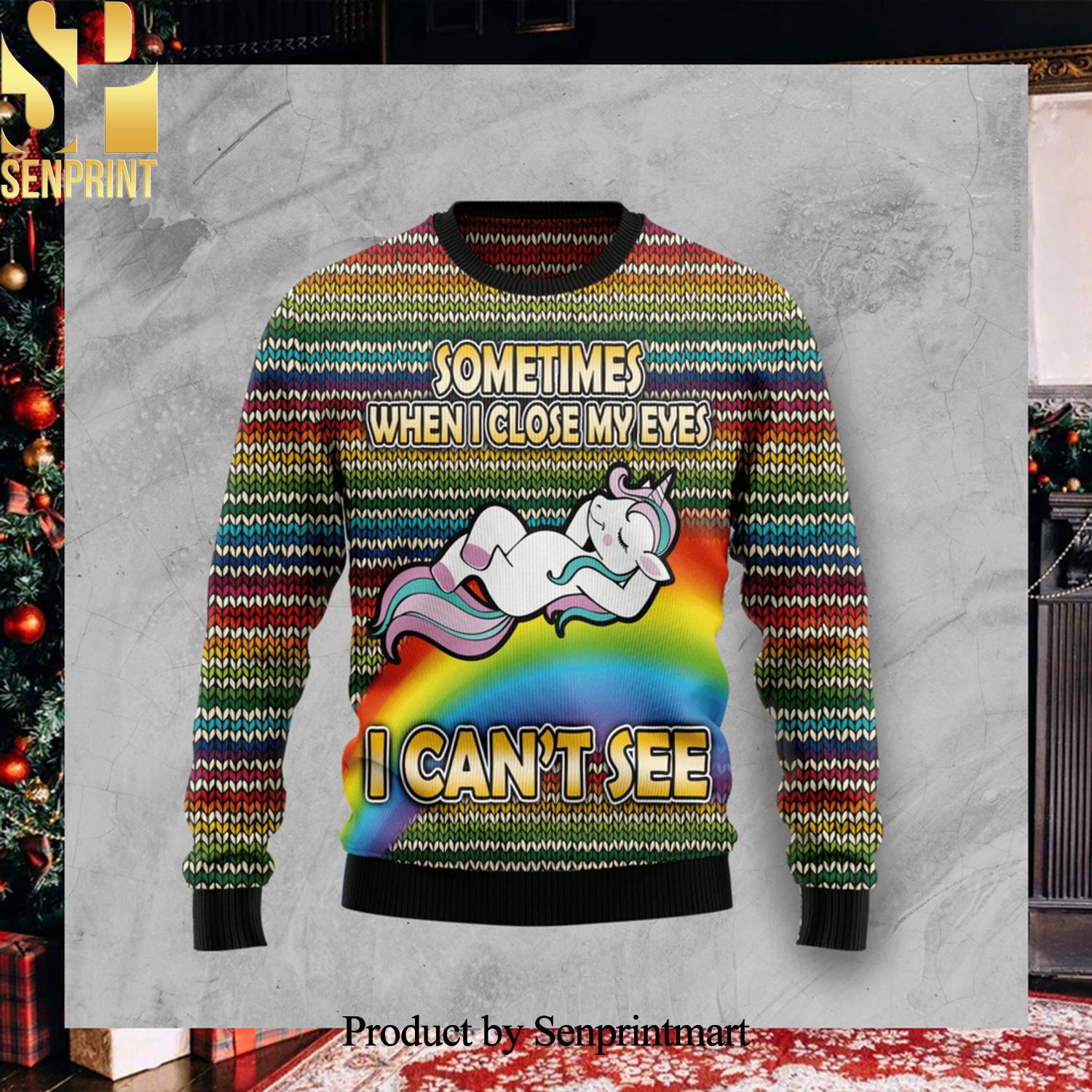 Funny Unicorn Sometimes When I Close My Eyes Christmas Ugly Wool Knitted Sweater