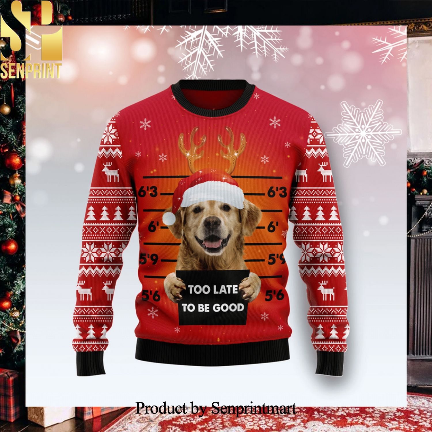 Golden Retriever Woofmas Christmas Ugly Xmas Wool Knitted Sweater