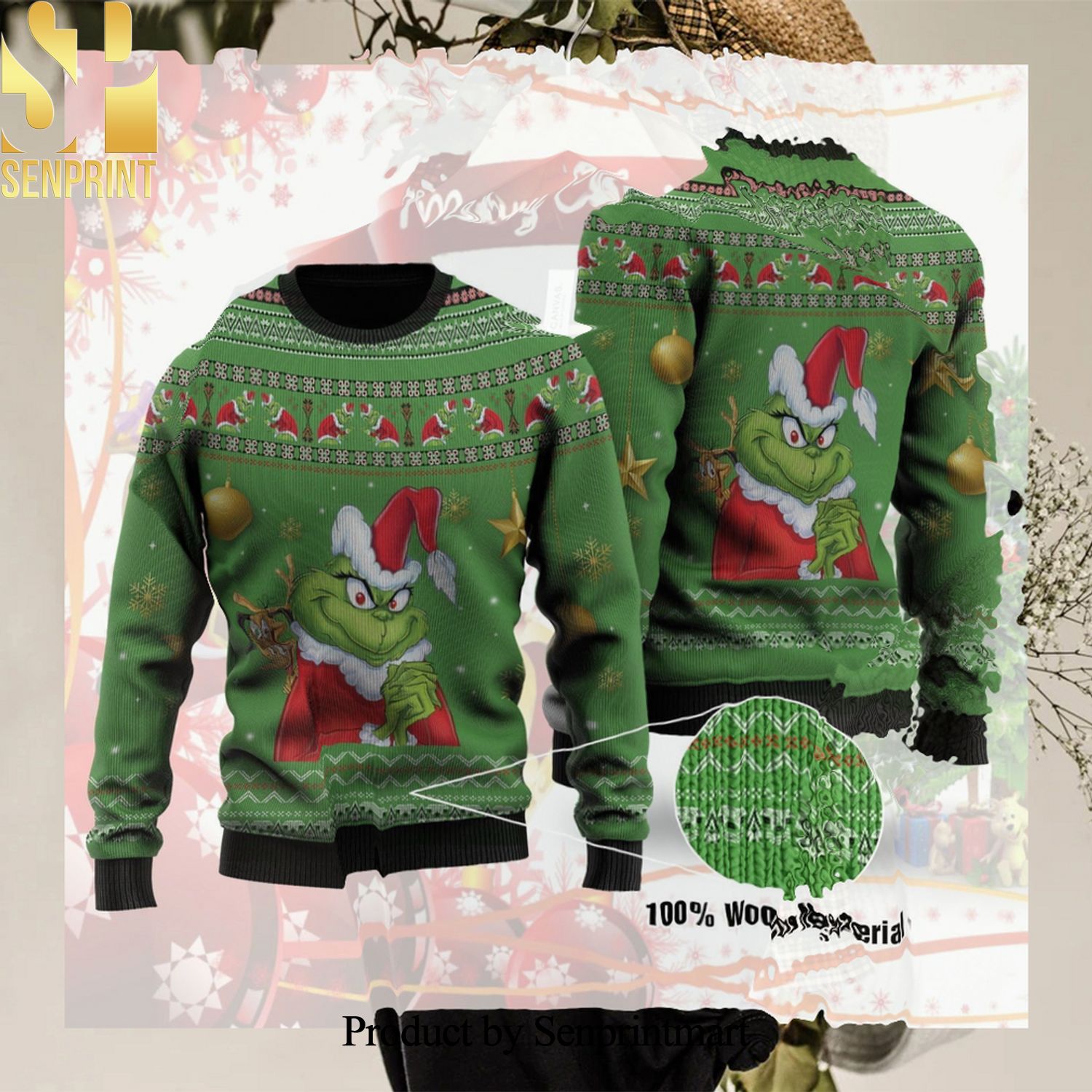 Grinch Christmas Ugly Wool Knitted Sweater