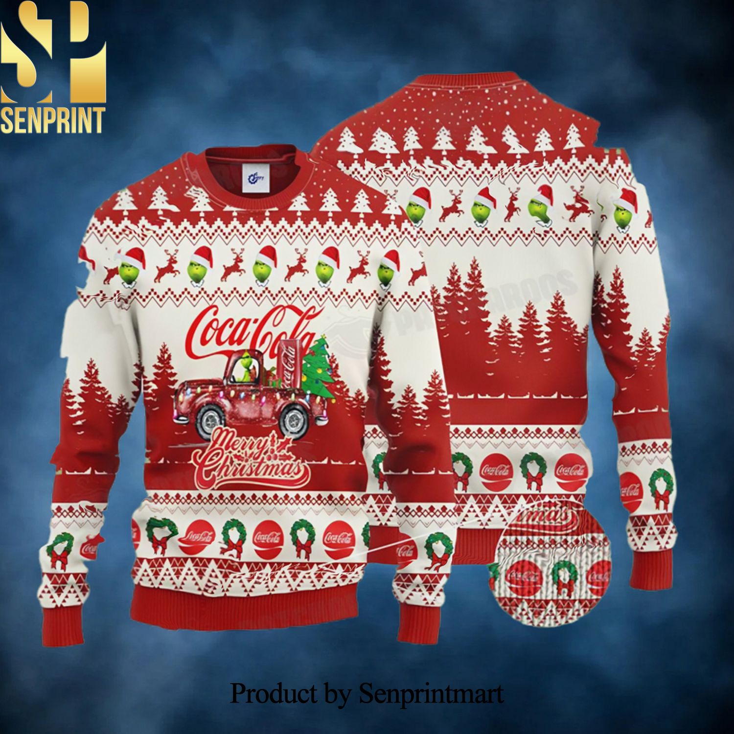Grinch Coca Cola Merry Christmas Funny Gift Christmas Wool Knitted 3D Sweater