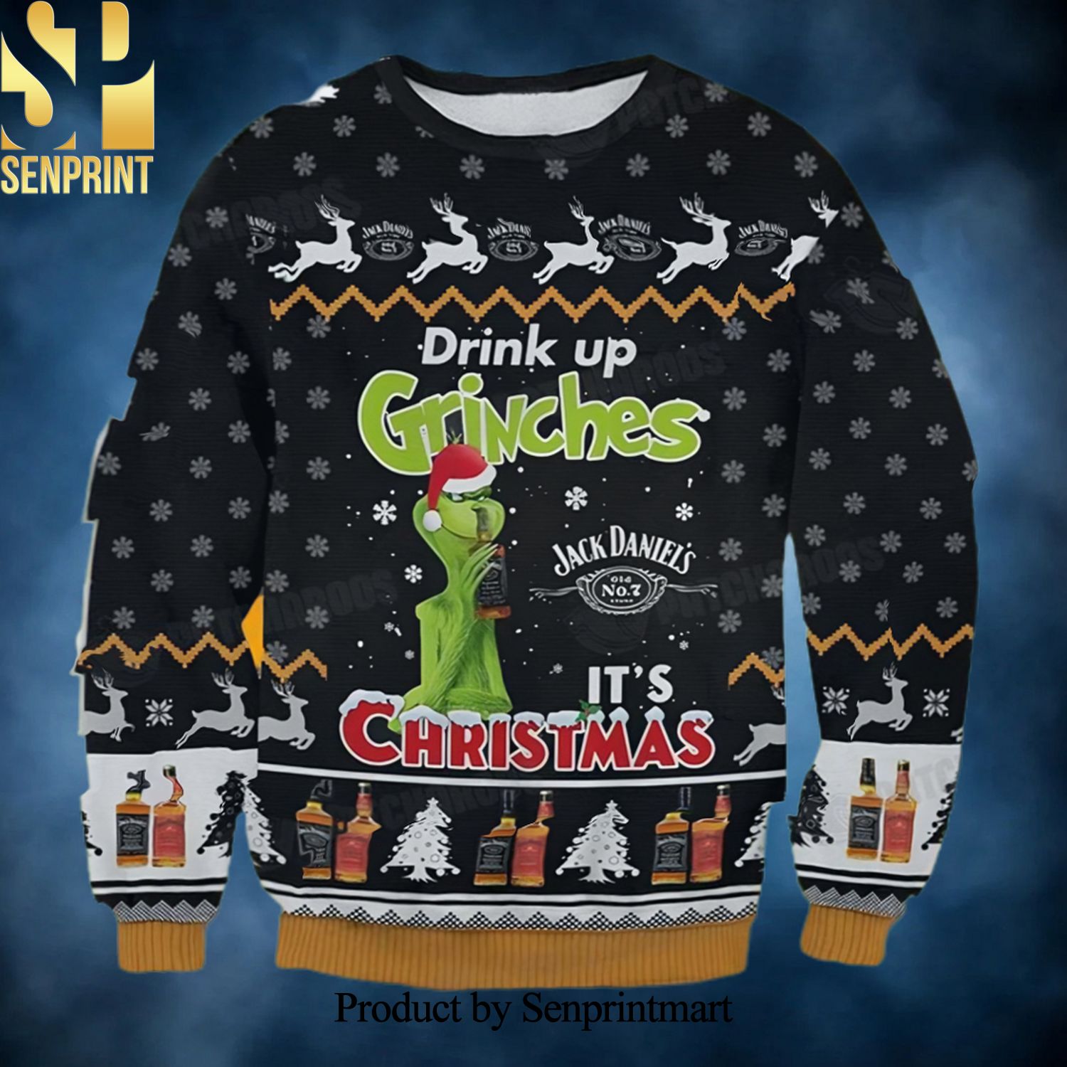 Grinch Drink Up 3D Funny Gift Christmas Ugly Wool Knitted Sweater