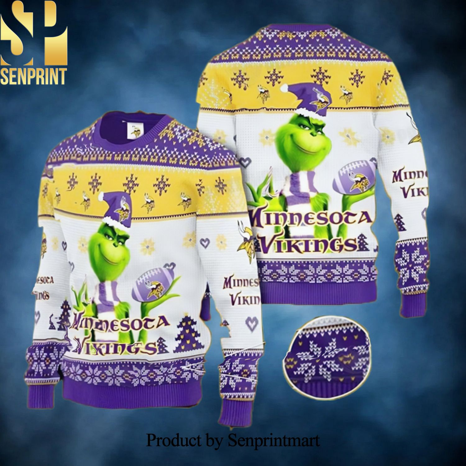 Grinch Knit Minnesota Vikings Gift Christmas Wool Knitted 3D Sweater