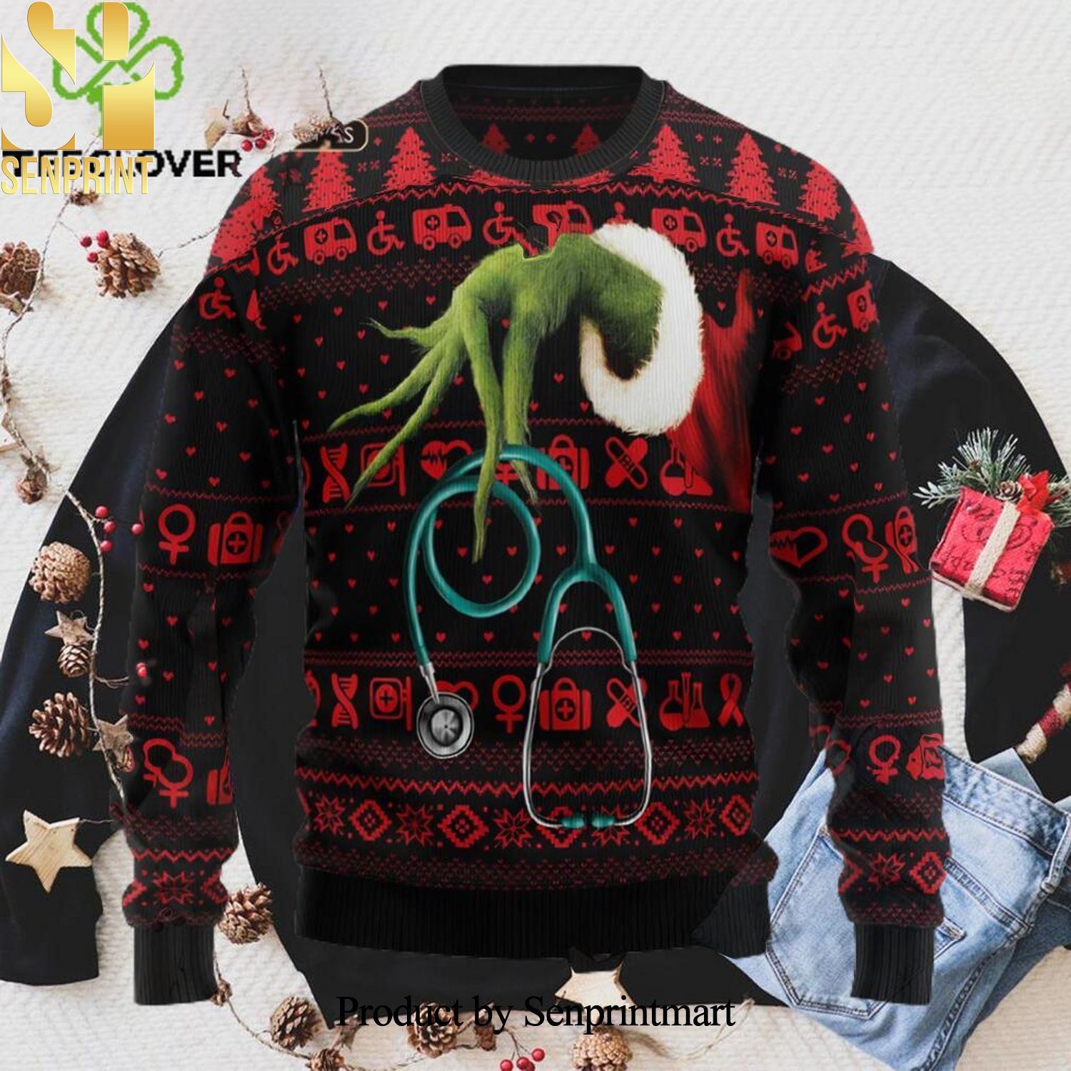 Grinch Nurse Xmas 3D Printed Ugly Christmas Sweater