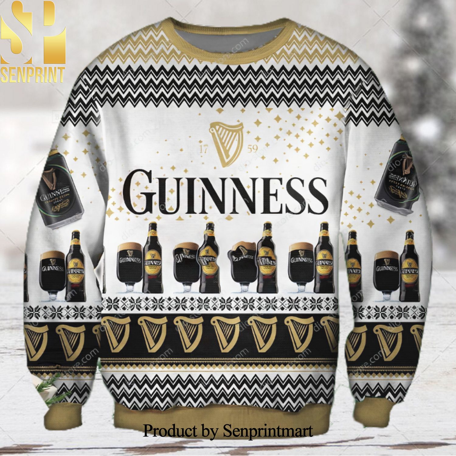 Guinness Beer 1759 Zigzag 3D Printed Ugly Christmas Sweater