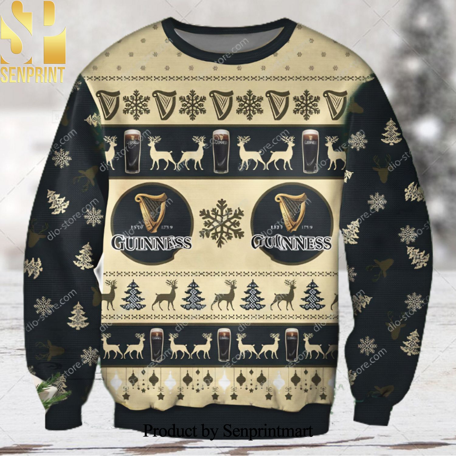Guinness Beer Reindeer Ugly Christmas Wool Knitted Sweater