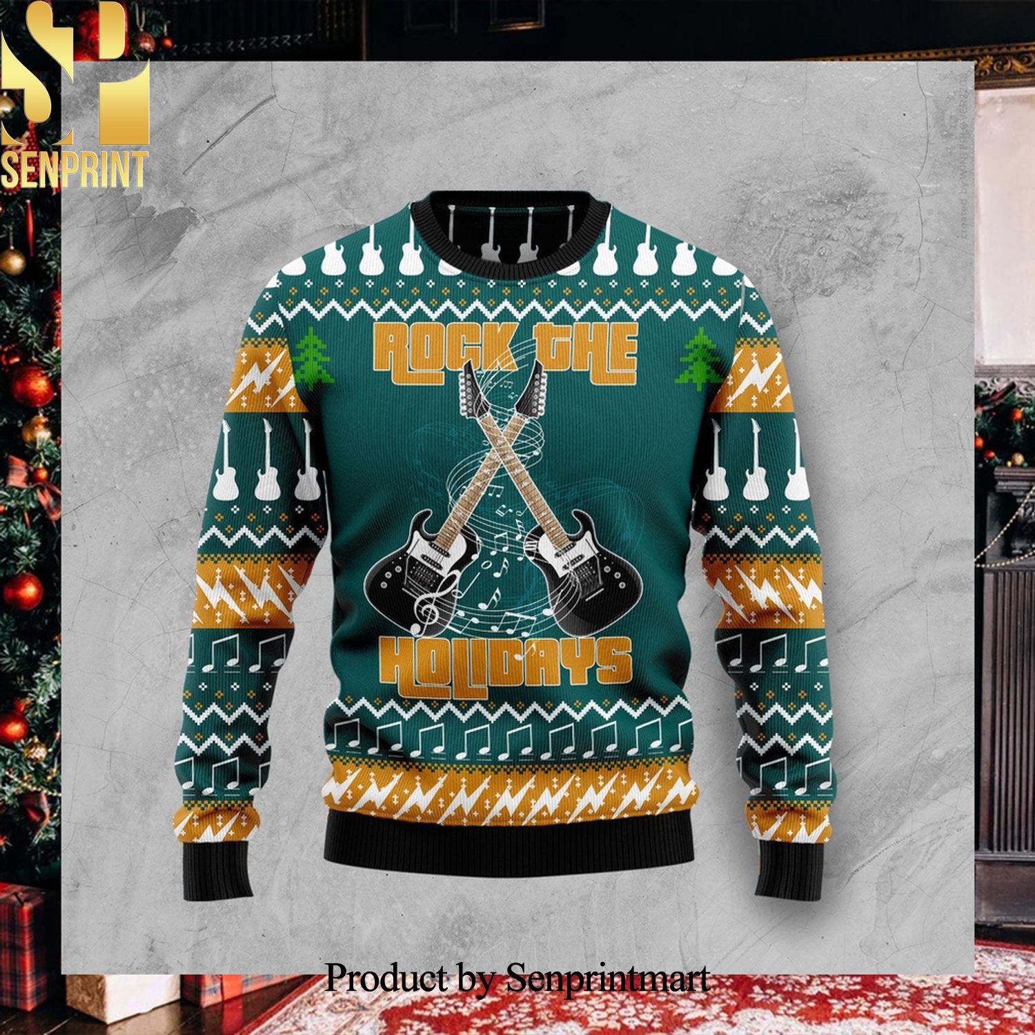 Guitar Rock The Holiday Christmas Wool Knitted 3D Sweater