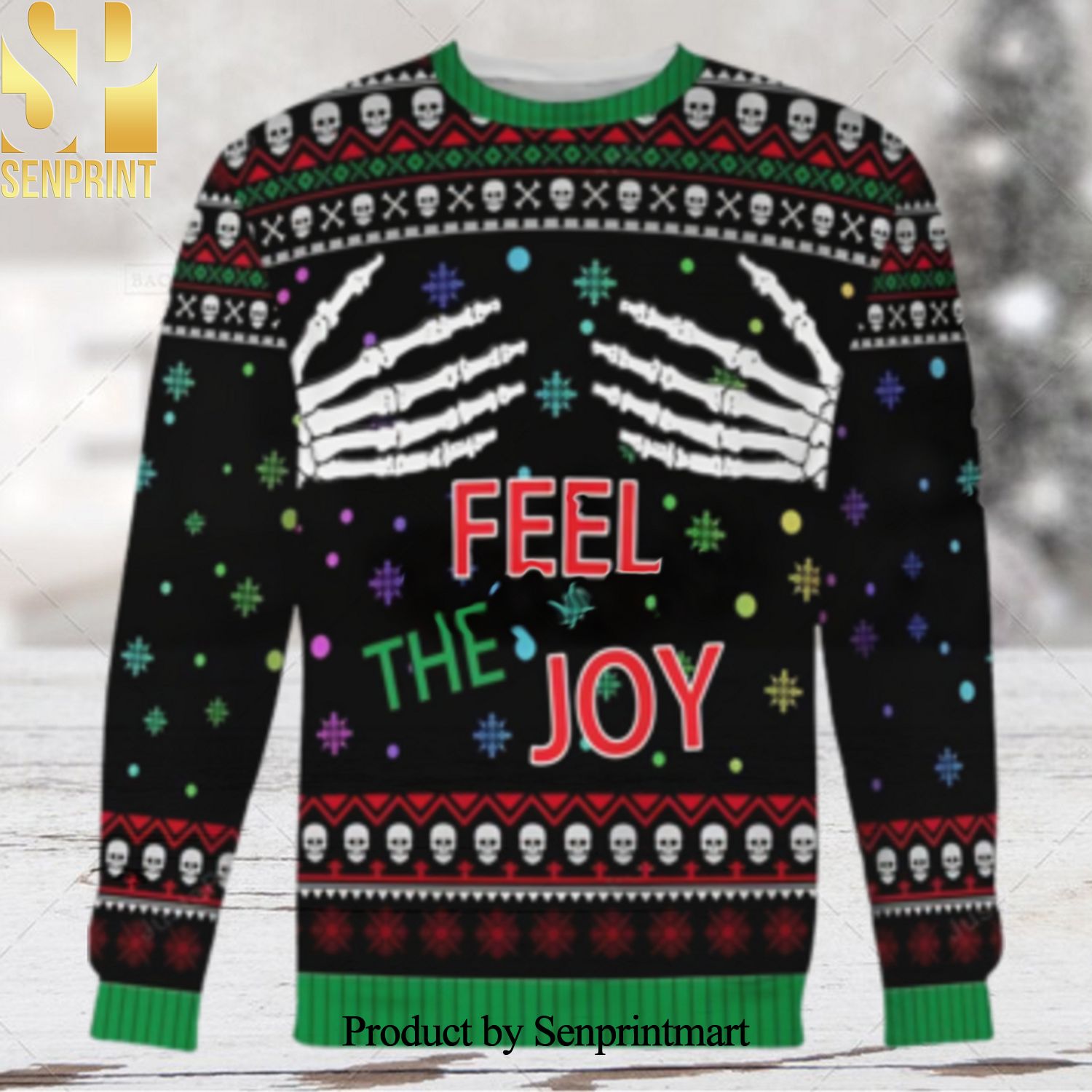Hand Skeleton Feel The Joy Christmas Funny Ugly Xmas Wool Knitted Sweater