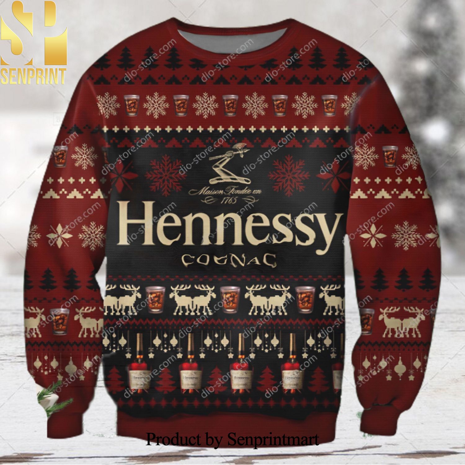 Hennessy Cognac Snowflake Ugly Christmas Sweater
