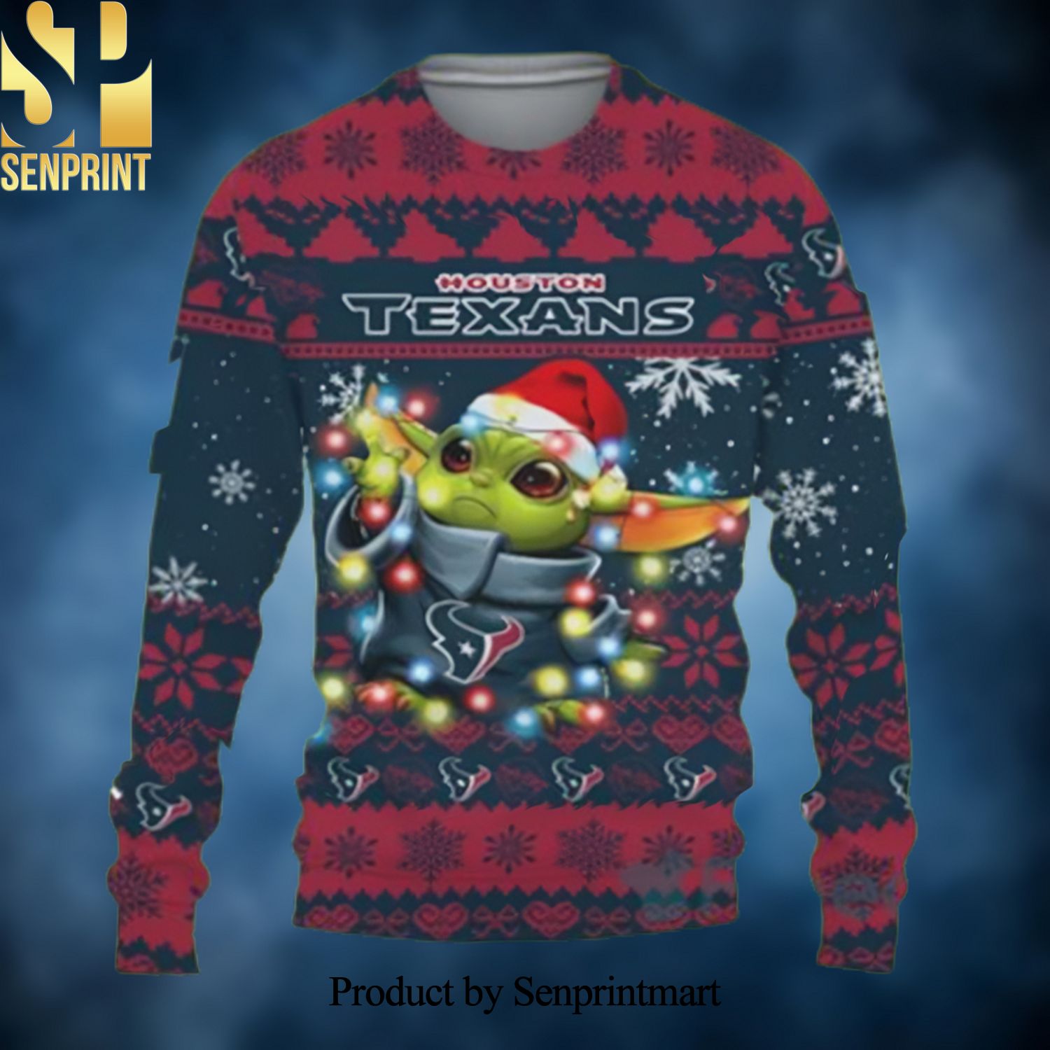 Houston Texans Baby Yoda Star Wars Sports Football American 3D Printed Ugly Christmas Sweater