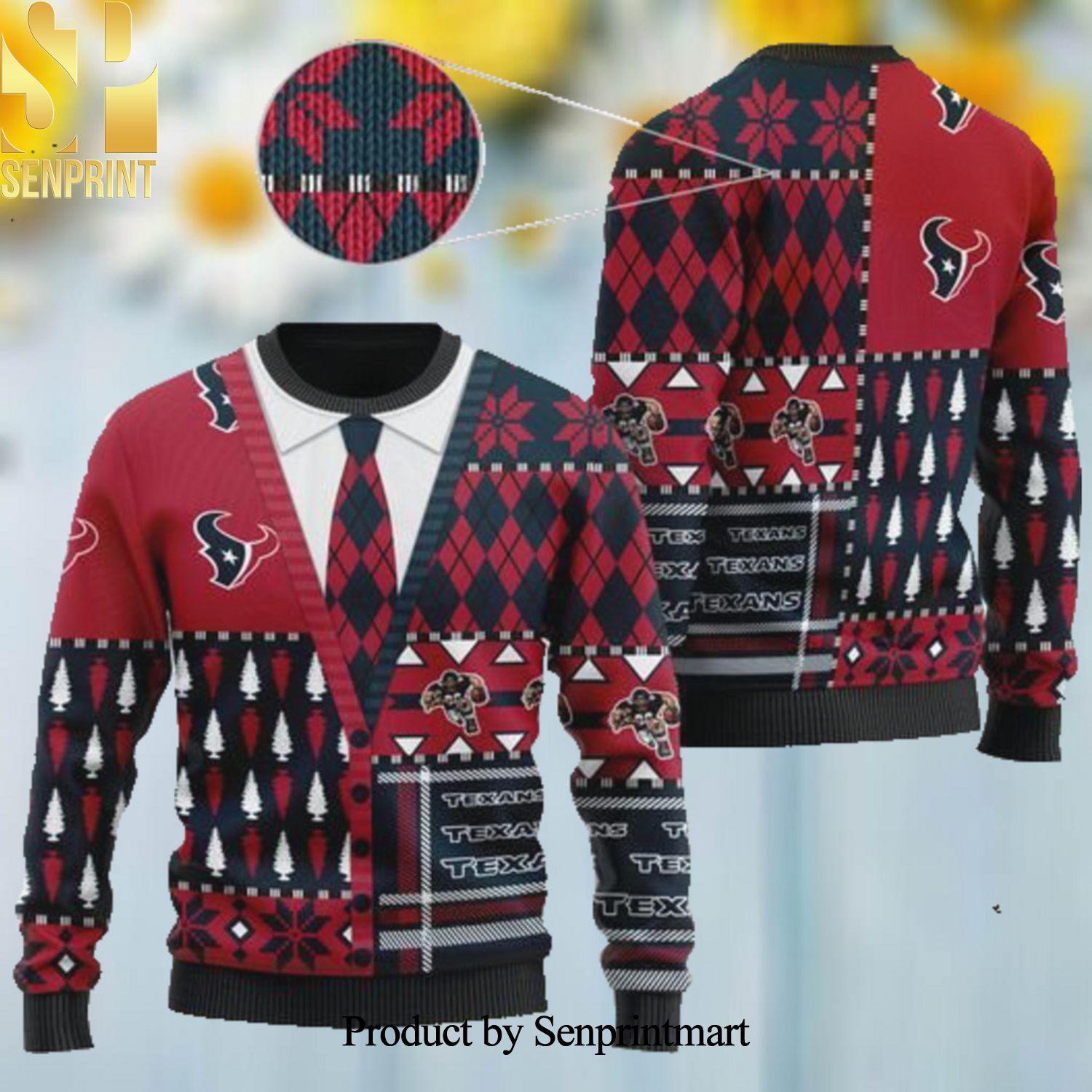 Houston Texans NFL American Football Team Cardigan Christmas Wool Knitted 3D Sweater