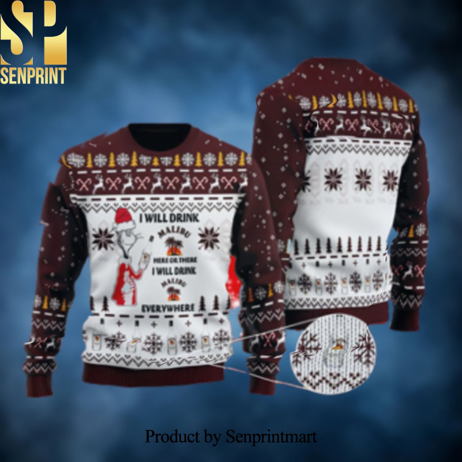 I Will Drink Malibu Rum Everywhere Christmas Ugly Christmas Holiday Sweater
