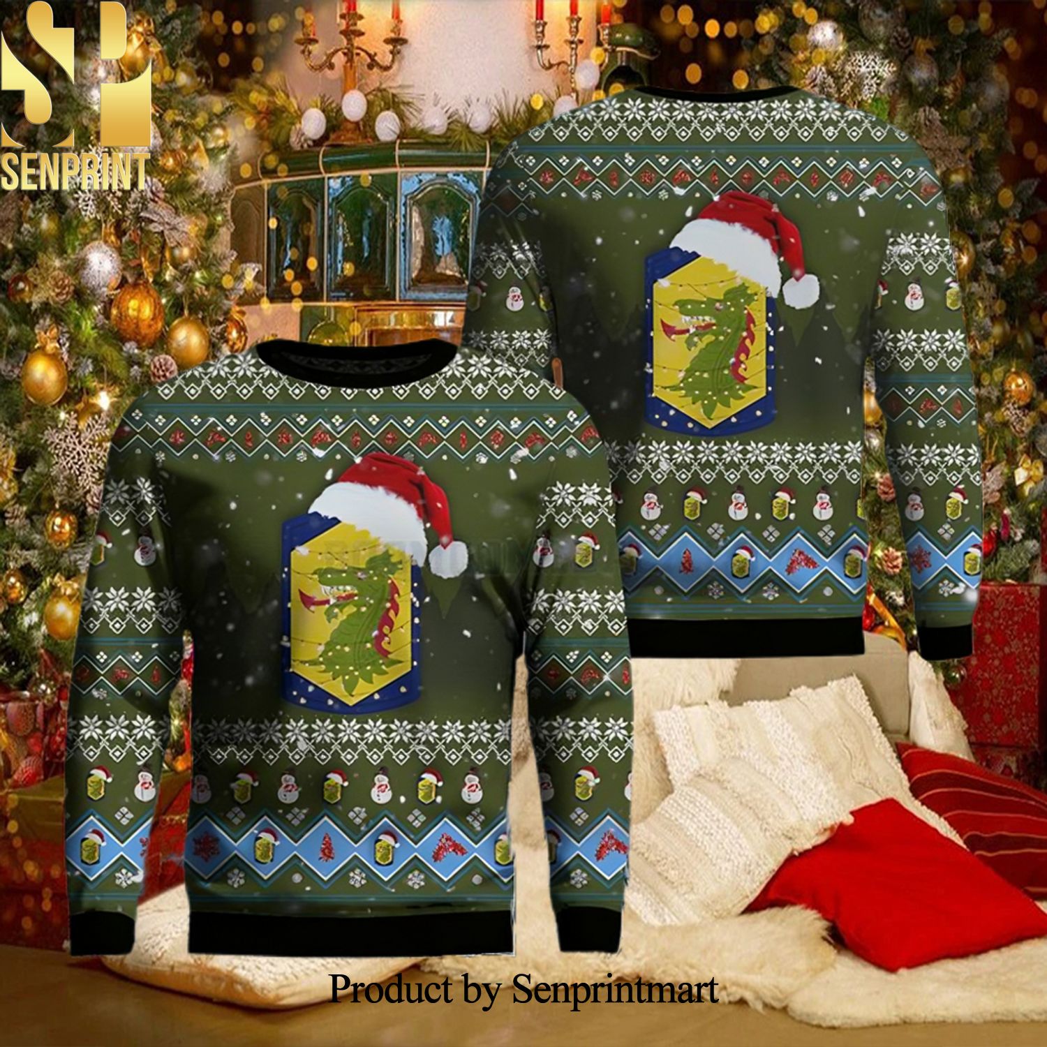 Illinois Army National Guard 404th Maneuver Enhancement Brigade Ugly Christmas Wool Knitted Sweater