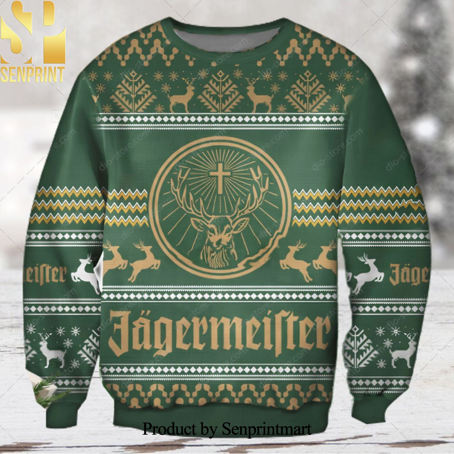 Jagermeister Logo Green Christmas Wool Knitted 3D Sweater