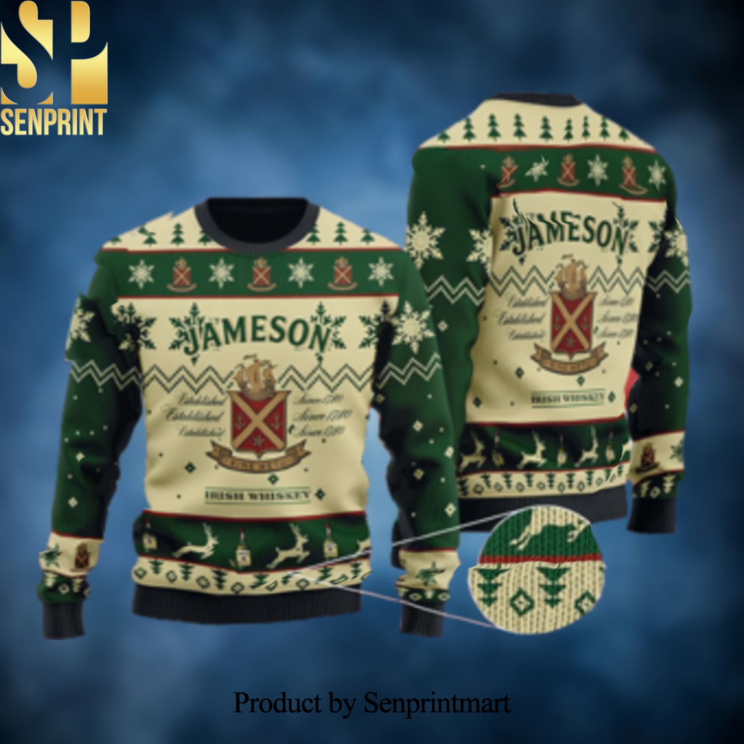 Jameson Irish Whiskey Christmas Ugly Wool Knitted Sweater