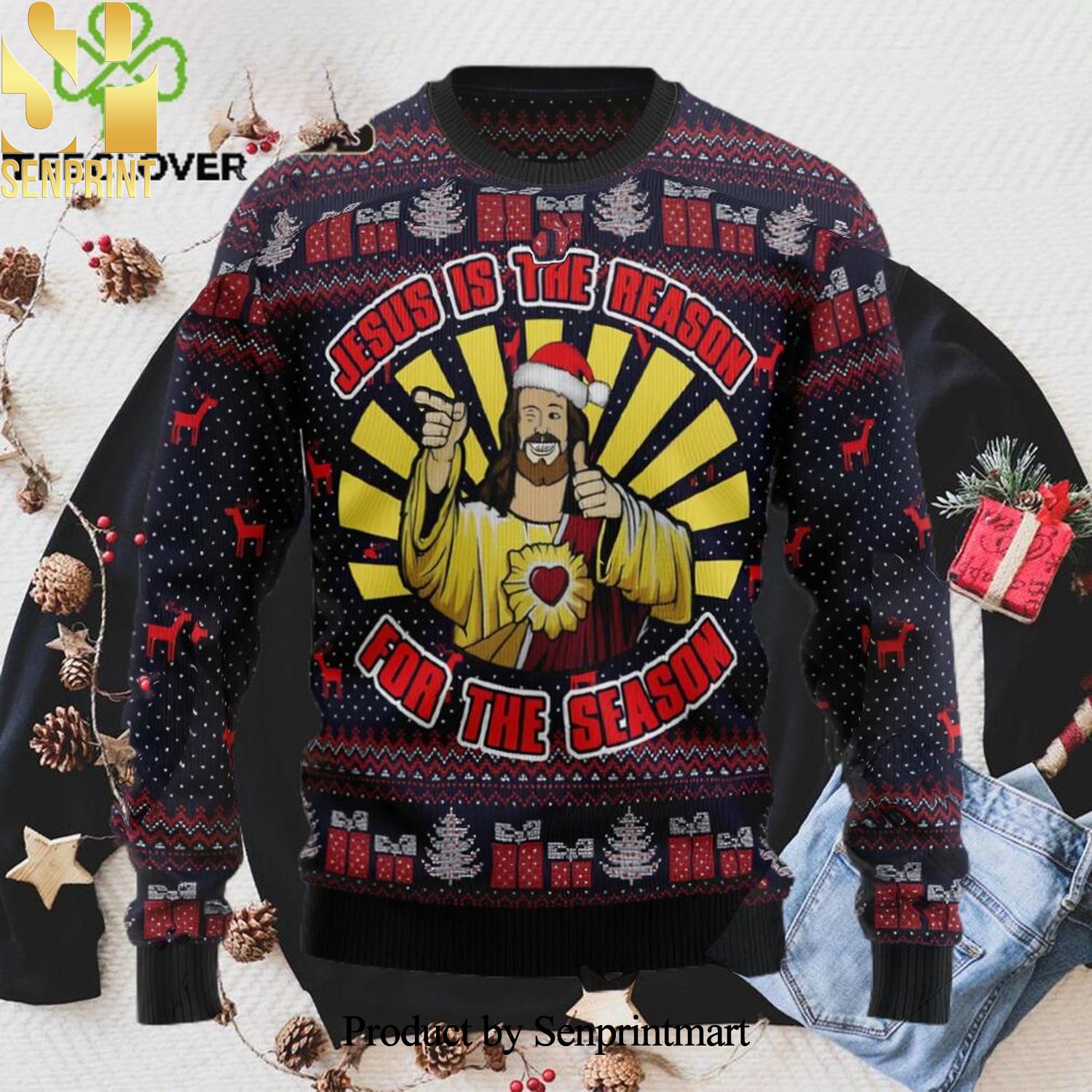 Jesus Is The Reason For The Season Xmas 3D Printed Ugly Christmas Sweater