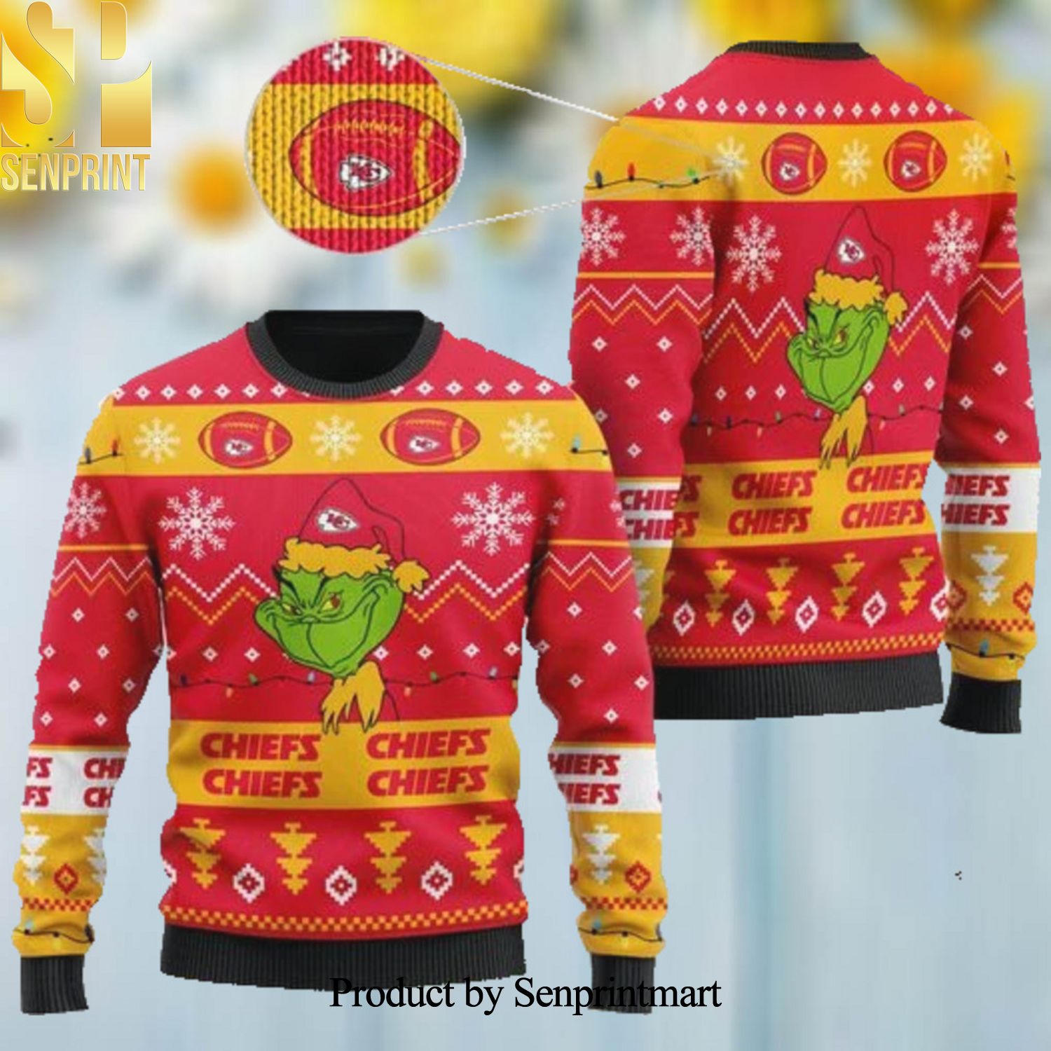 Kansas City Chiefs American NFL Football Team Logo Cute Grinch Christmas Ugly Wool Knitted Sweater