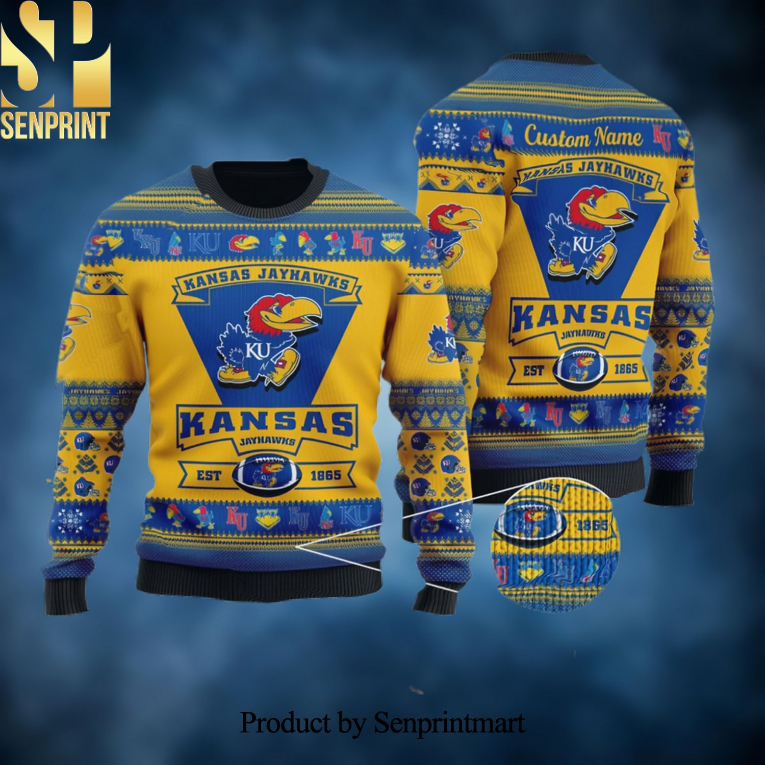 Kansas Jayhawks NCAA Custom Name Ugly Christmas Wool Knitted Sweater