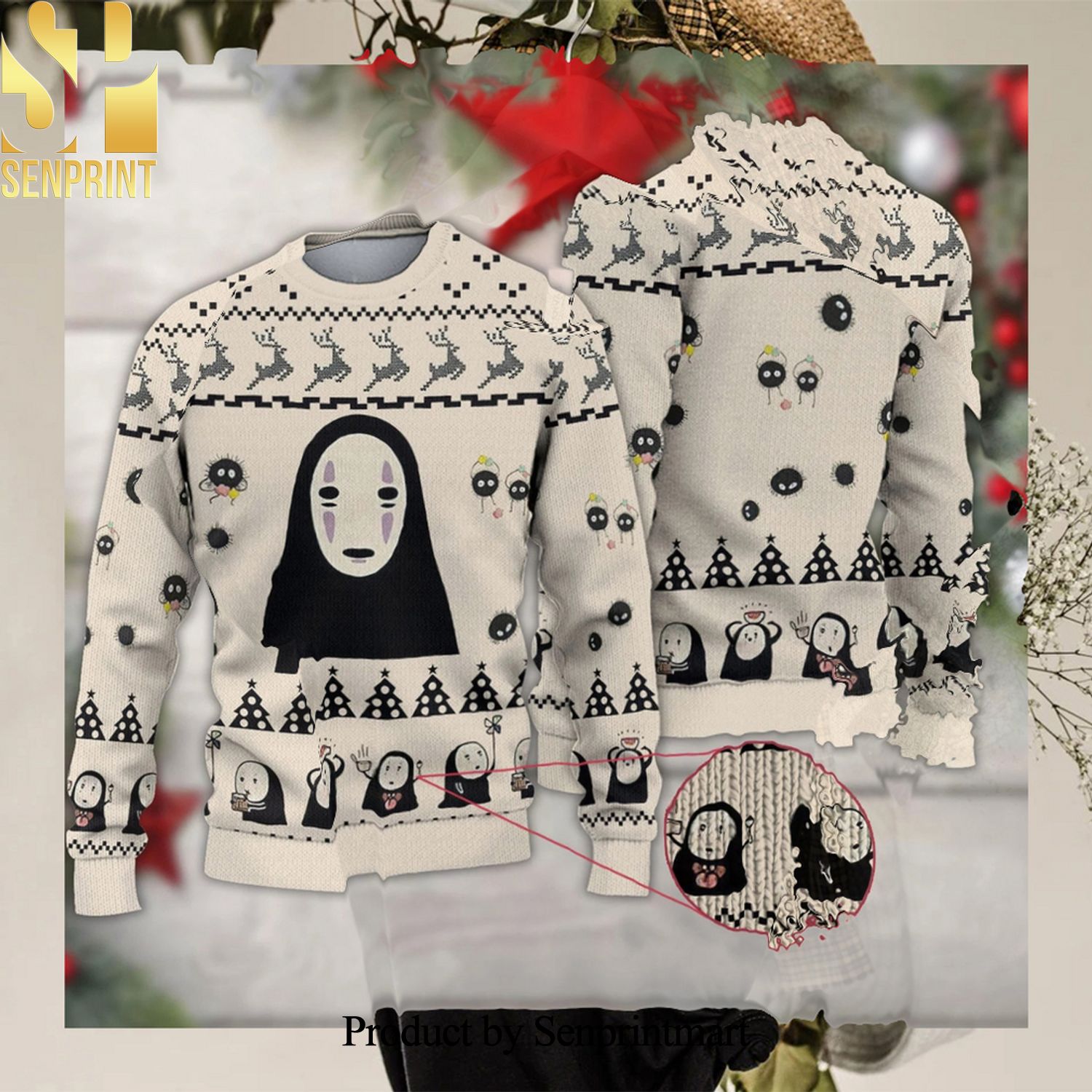 Kaonashi No Face So Cute Christmas Ugly Xmas Wool Knitted Sweater