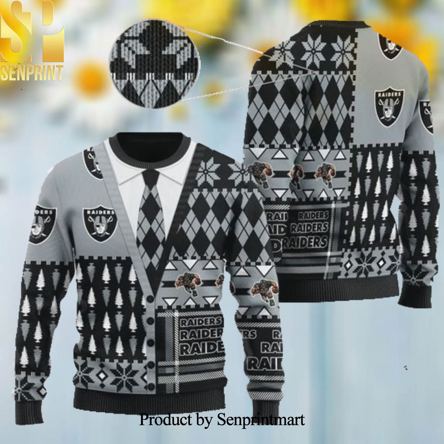 Las Vegas Raiders NFL American Football Team Cardigan Style Ugly Christmas Holiday Sweater