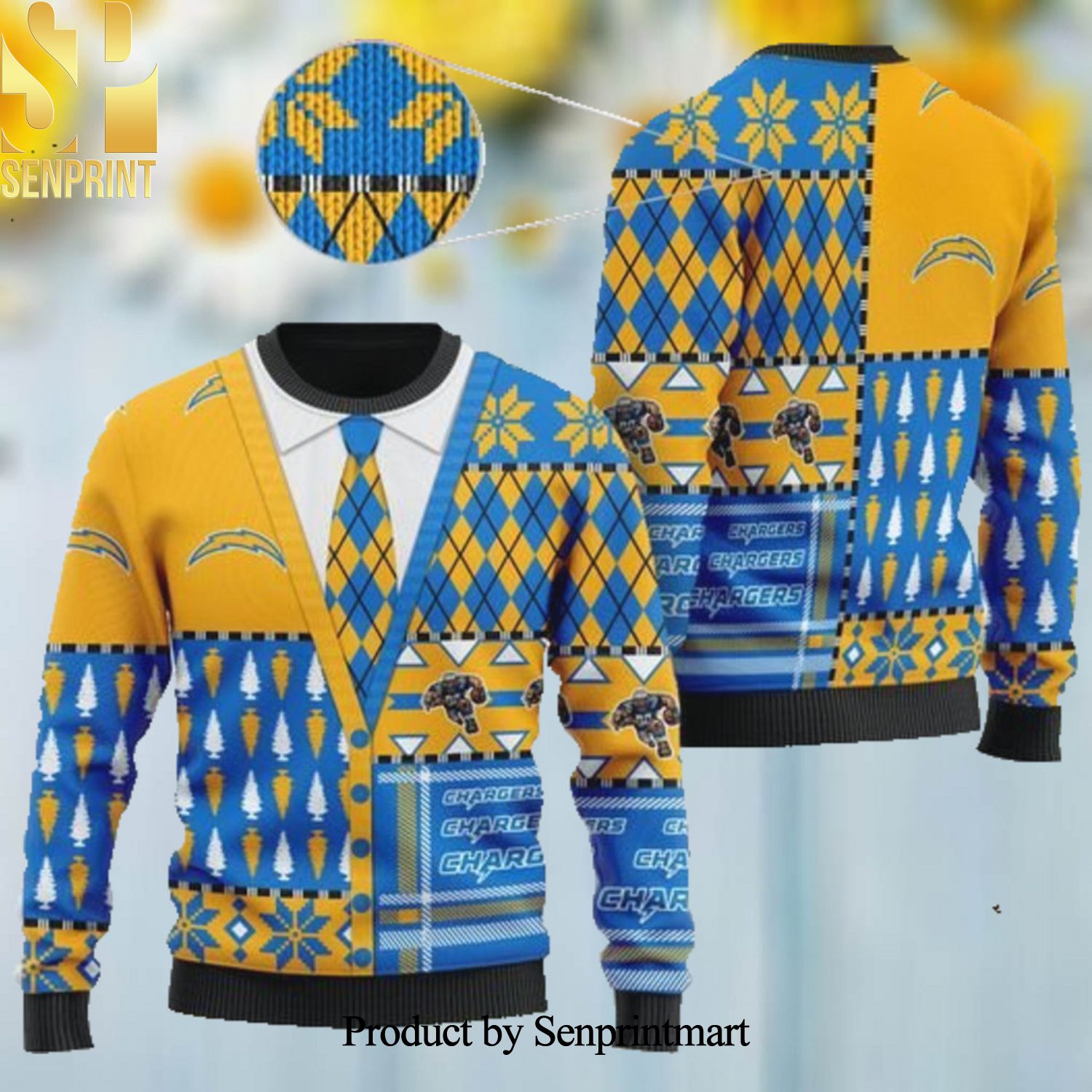 Los Angeles Chargers NFL American Football Team Cardigan Style Ugly Christmas Holiday Sweater