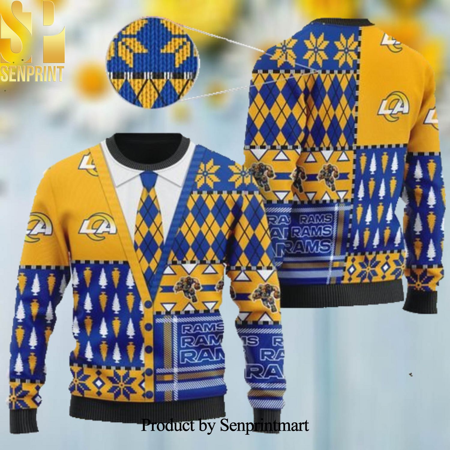 Los Angeles Rams NFL American Football Team Cardigan Style Christmas Wool Knitted 3D Sweater