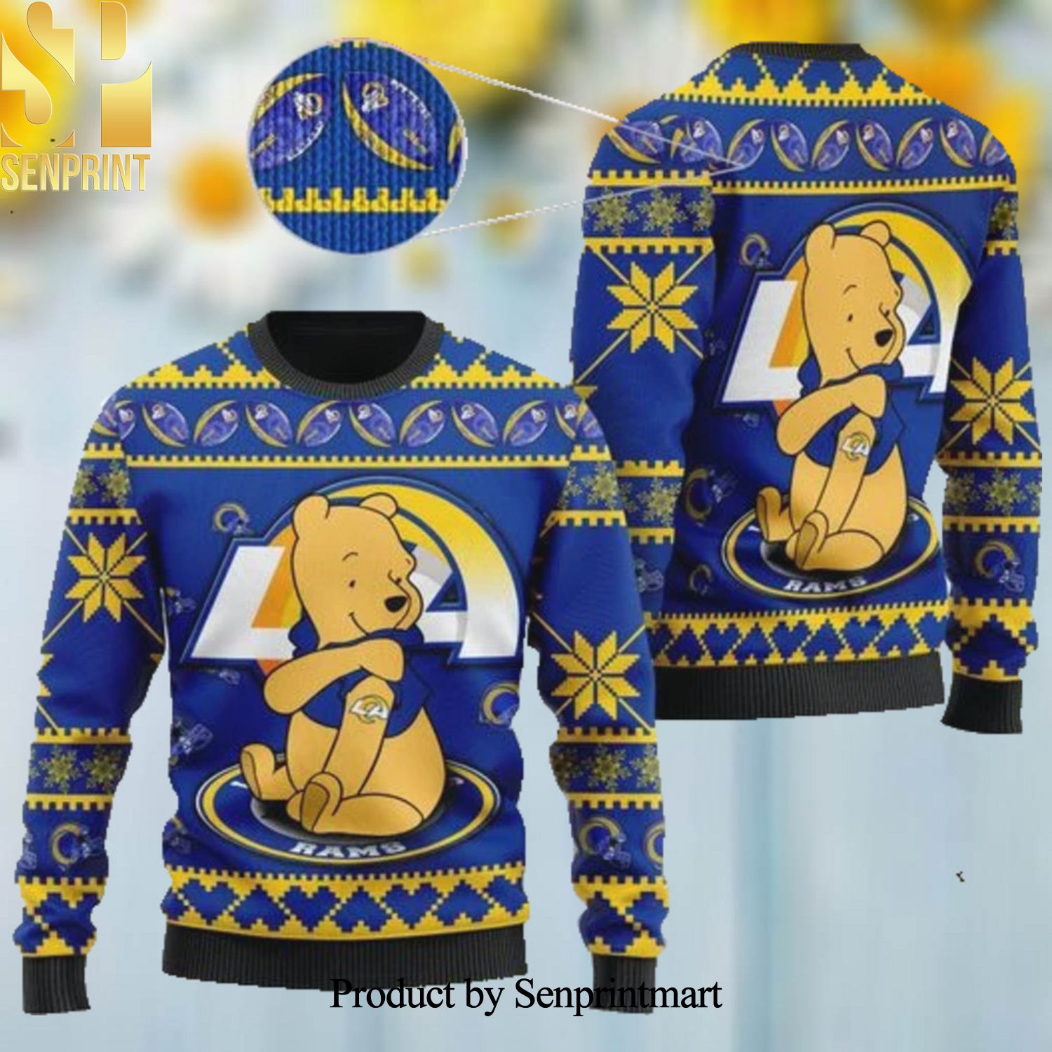 Los Angeles Rams NFL American Football Team Logo Cute Winnie The Pooh Bear Ugly Xmas Wool Knitted Sweater