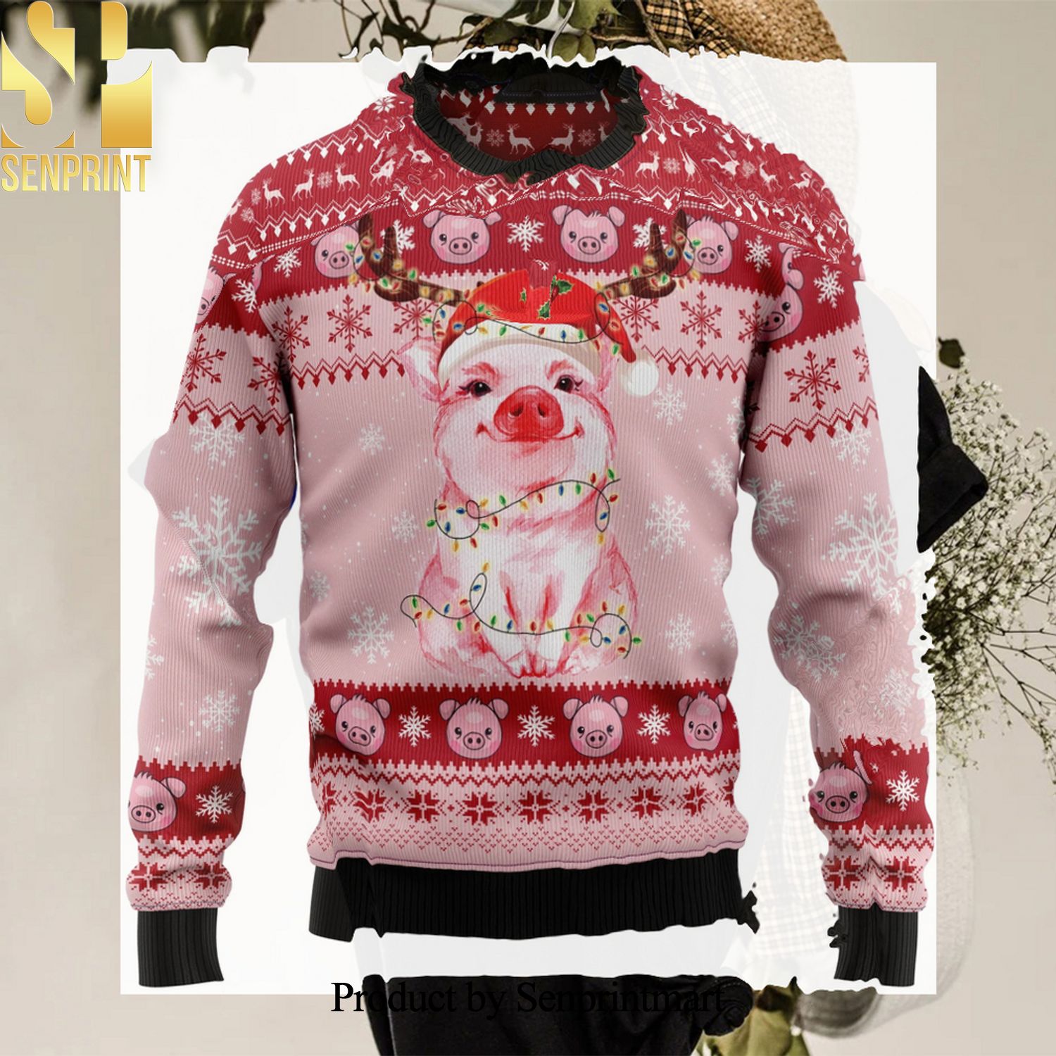 Lovely Pig Ugly Xmas Wool Knitted Sweater
