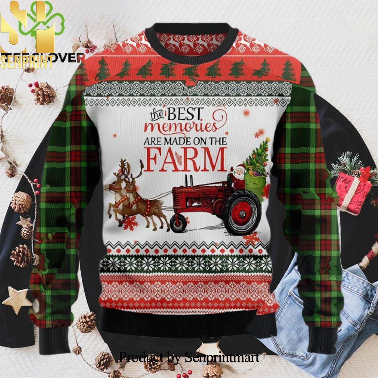 Merry Famer The Best Memories Are Made On The Farm Christmas Wool Knitted 3D Sweater
