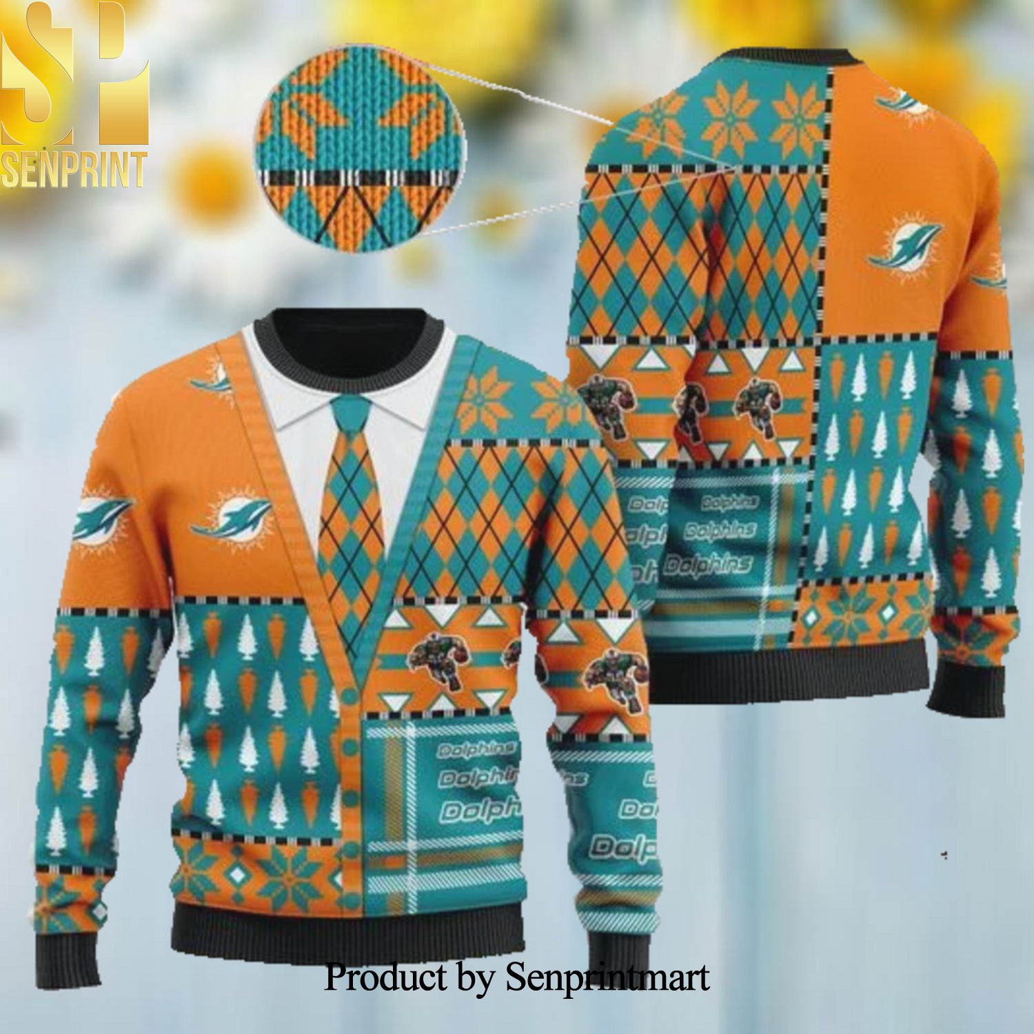 Miami Dolphins NFL American Football Team Cardigan Style Christmas Wool Knitted 3D Sweater