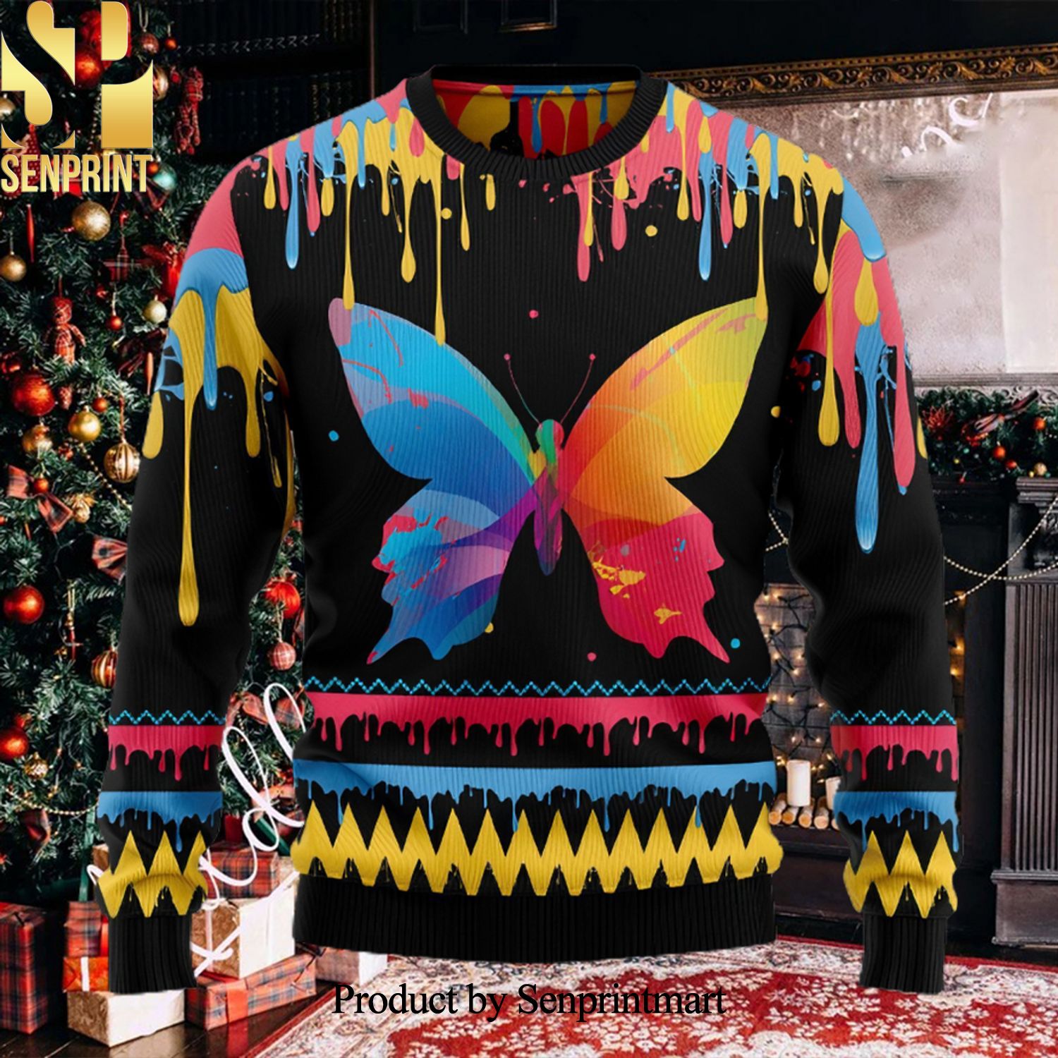 Butterfly Colorful Beauty Christmas Wool Knitted 3D Sweater