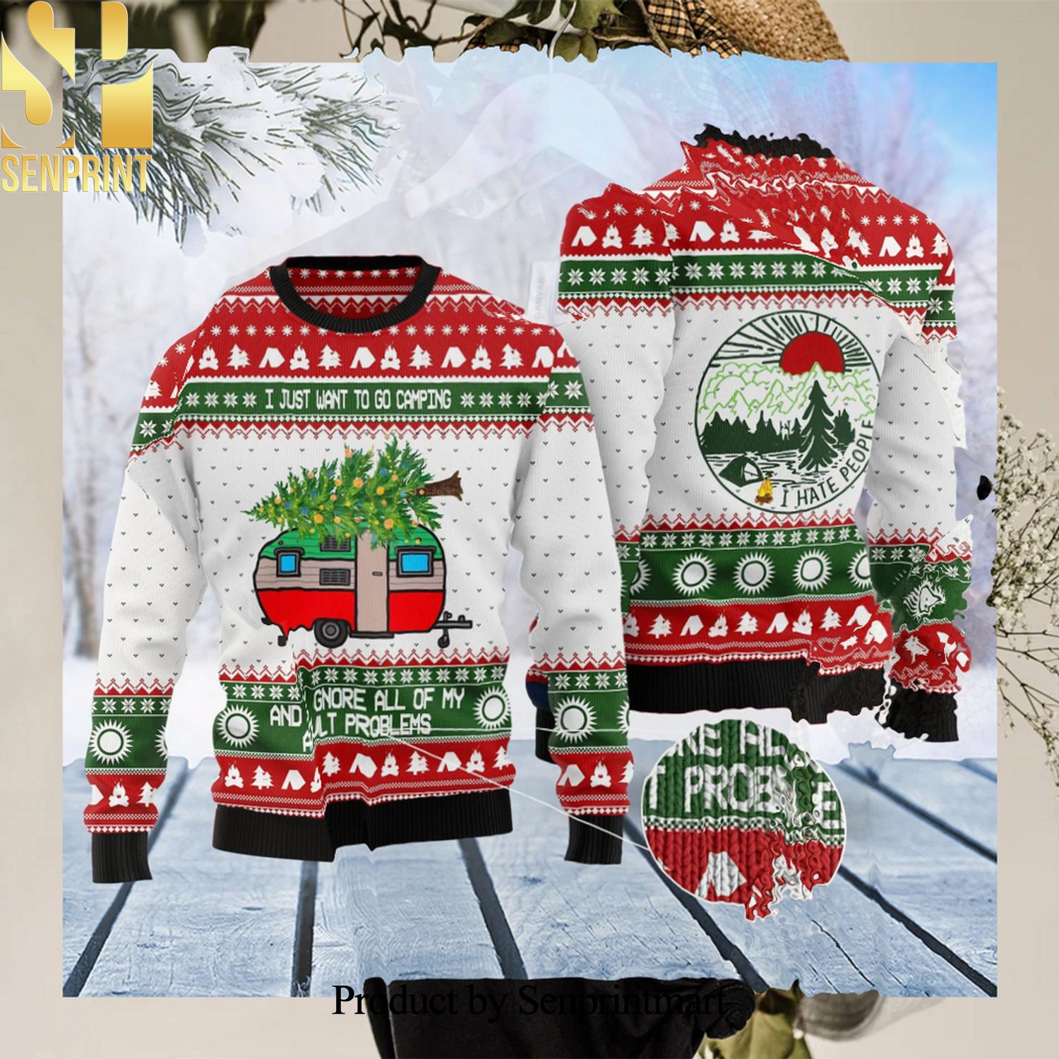 Camping Lover Xmas Sweater Gift 3D Printed Ugly Christmas Sweater