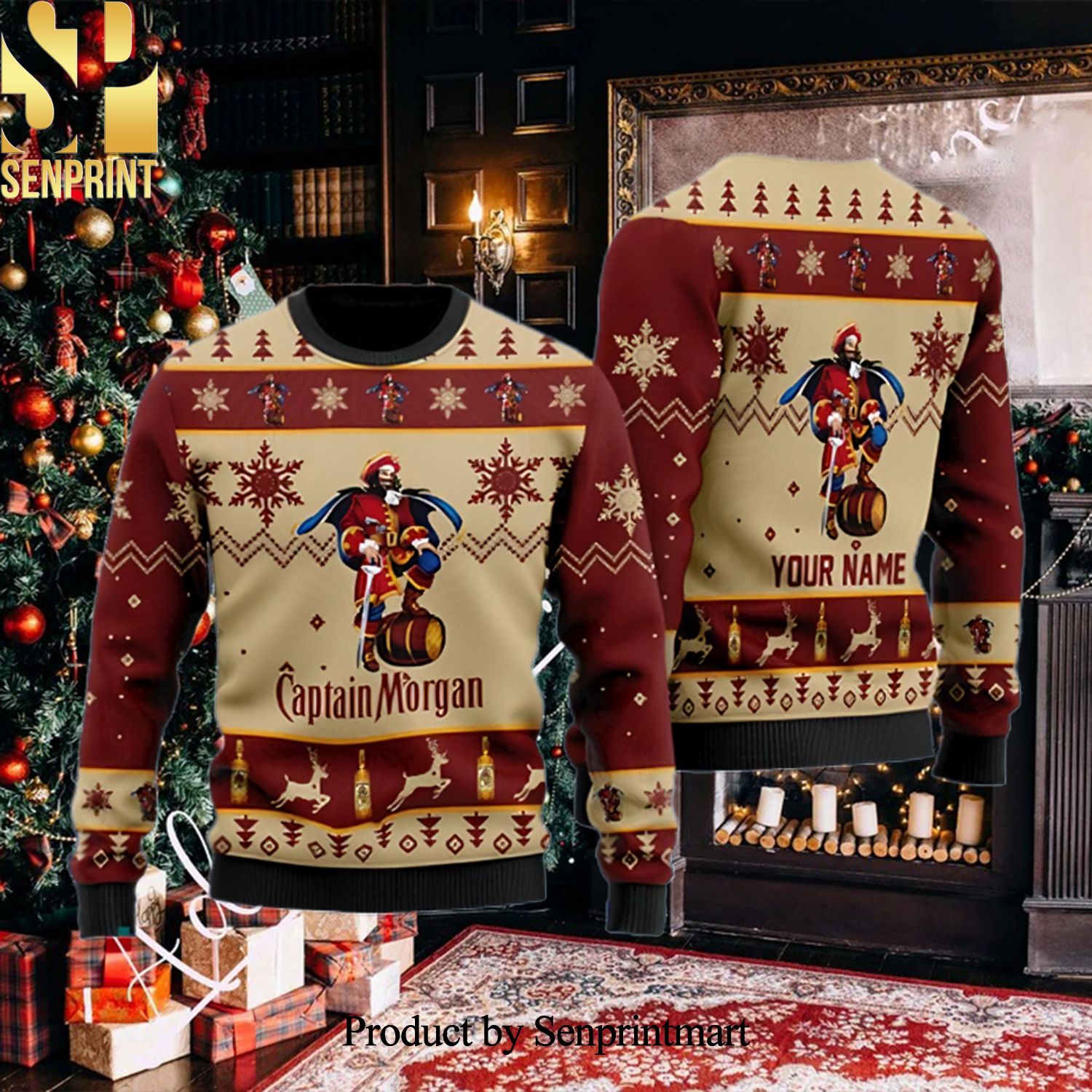 Captain Morgan Personalized Christmas 3D Printed Ugly Christmas Sweater