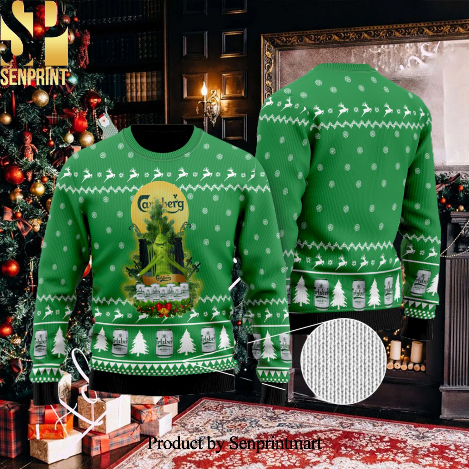 Carlsberg Grinch Snow Christmas Wool Knitted 3D Sweater
