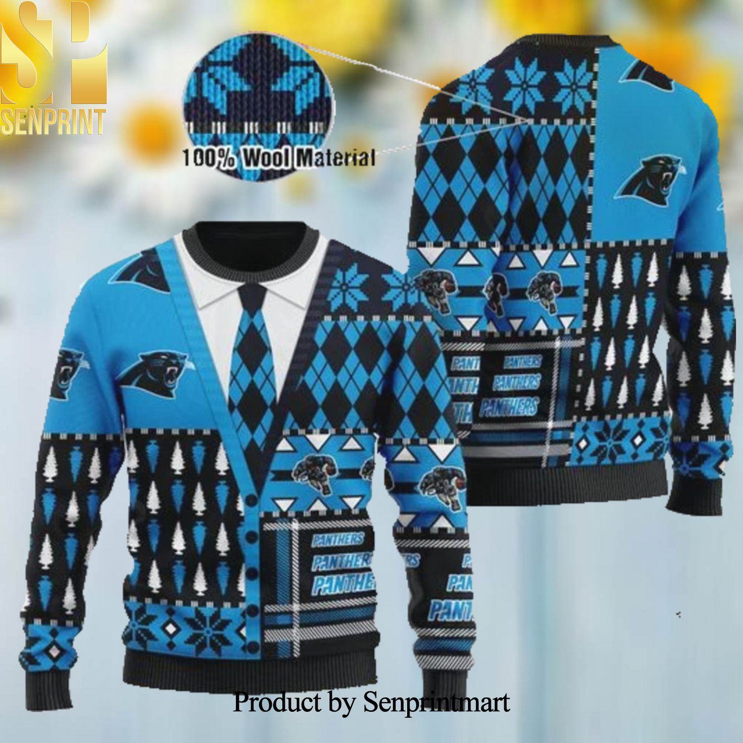 Carolina Panthers NFL American Football Team Cardigan Style Christmas Ugly Wool Knitted Sweater